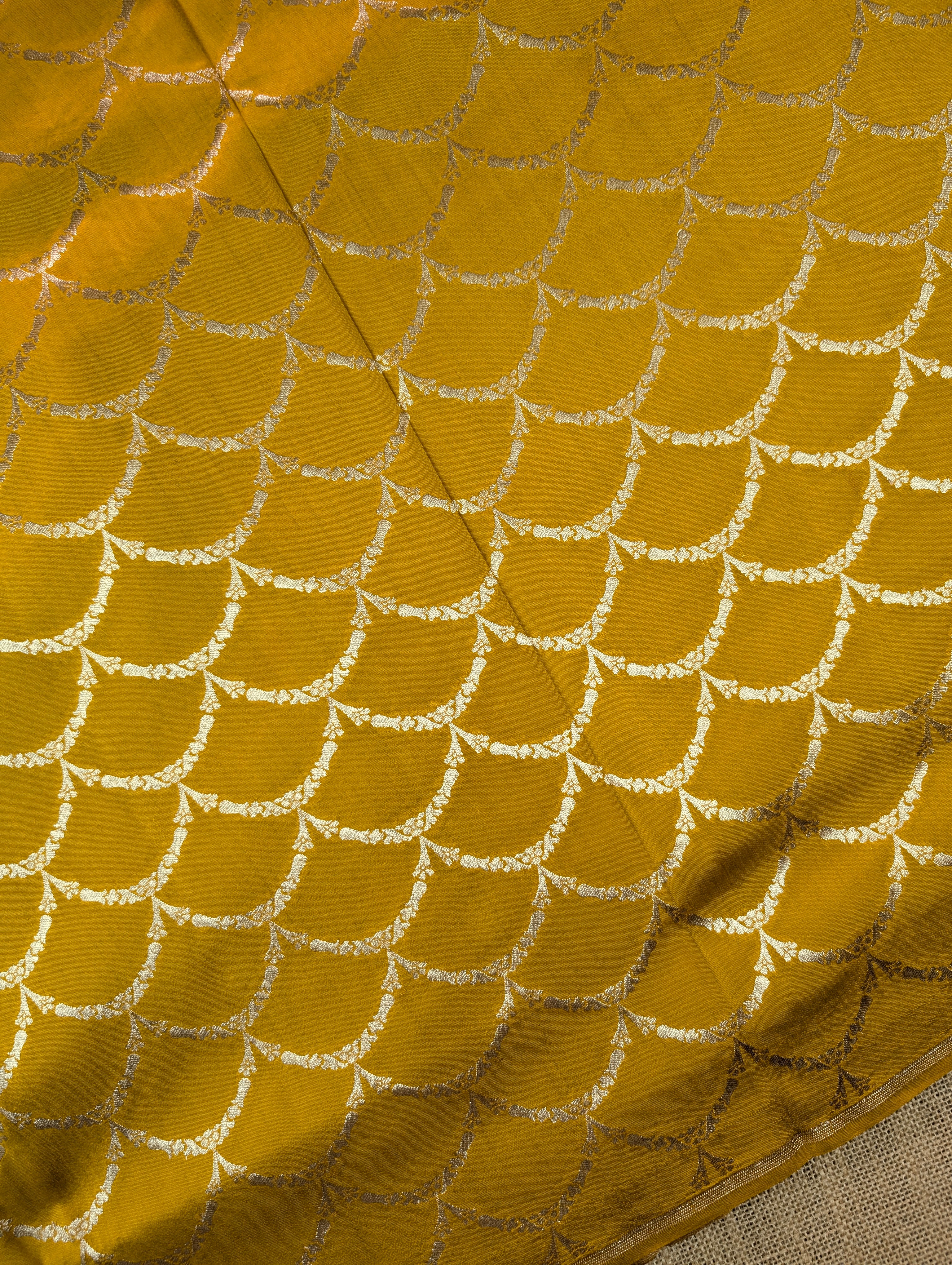 Banarasi Moonga Silk - Golden Mustard (scallop)