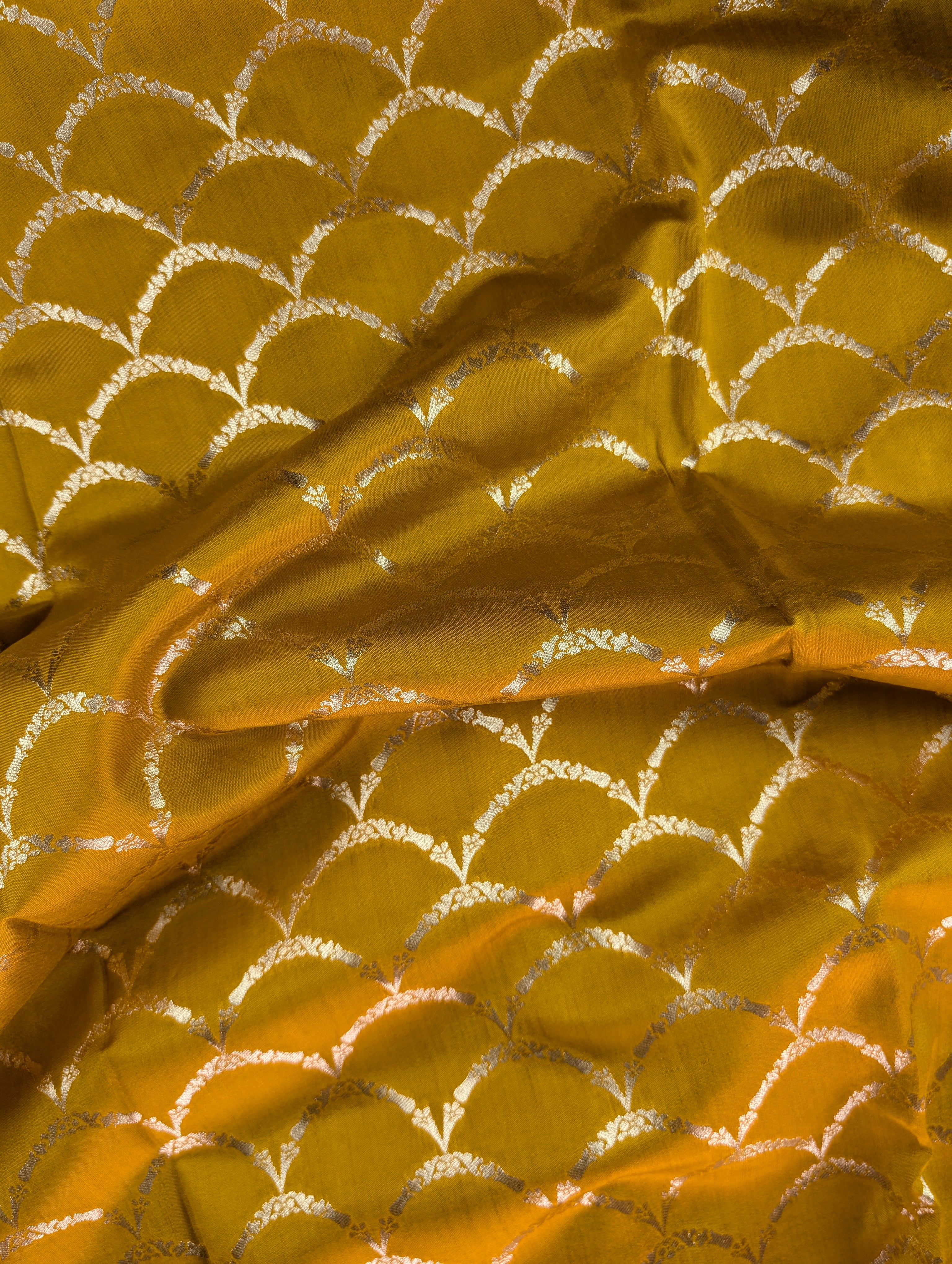 Banarasi Moonga Silk - Golden Mustard (scallop)