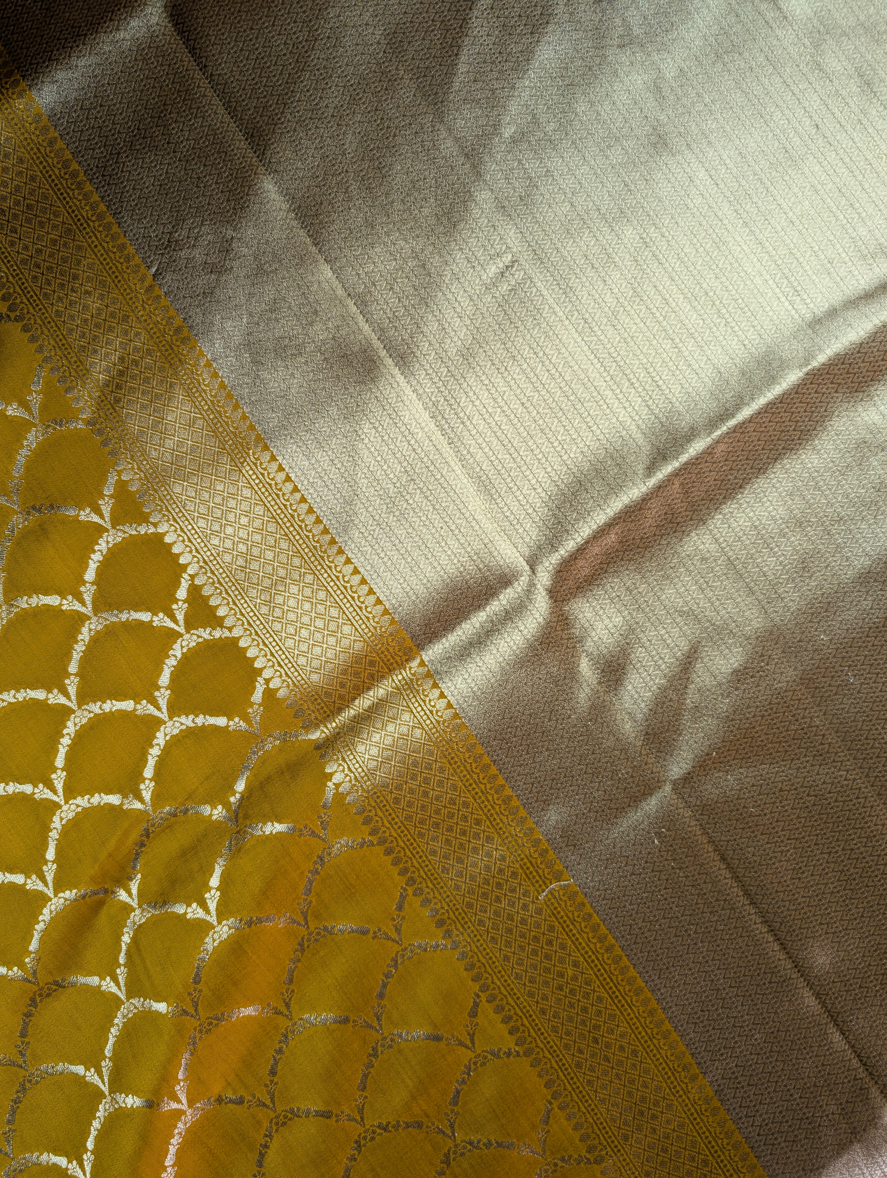 Banarasi Moonga Silk - Golden Mustard (scallop)
