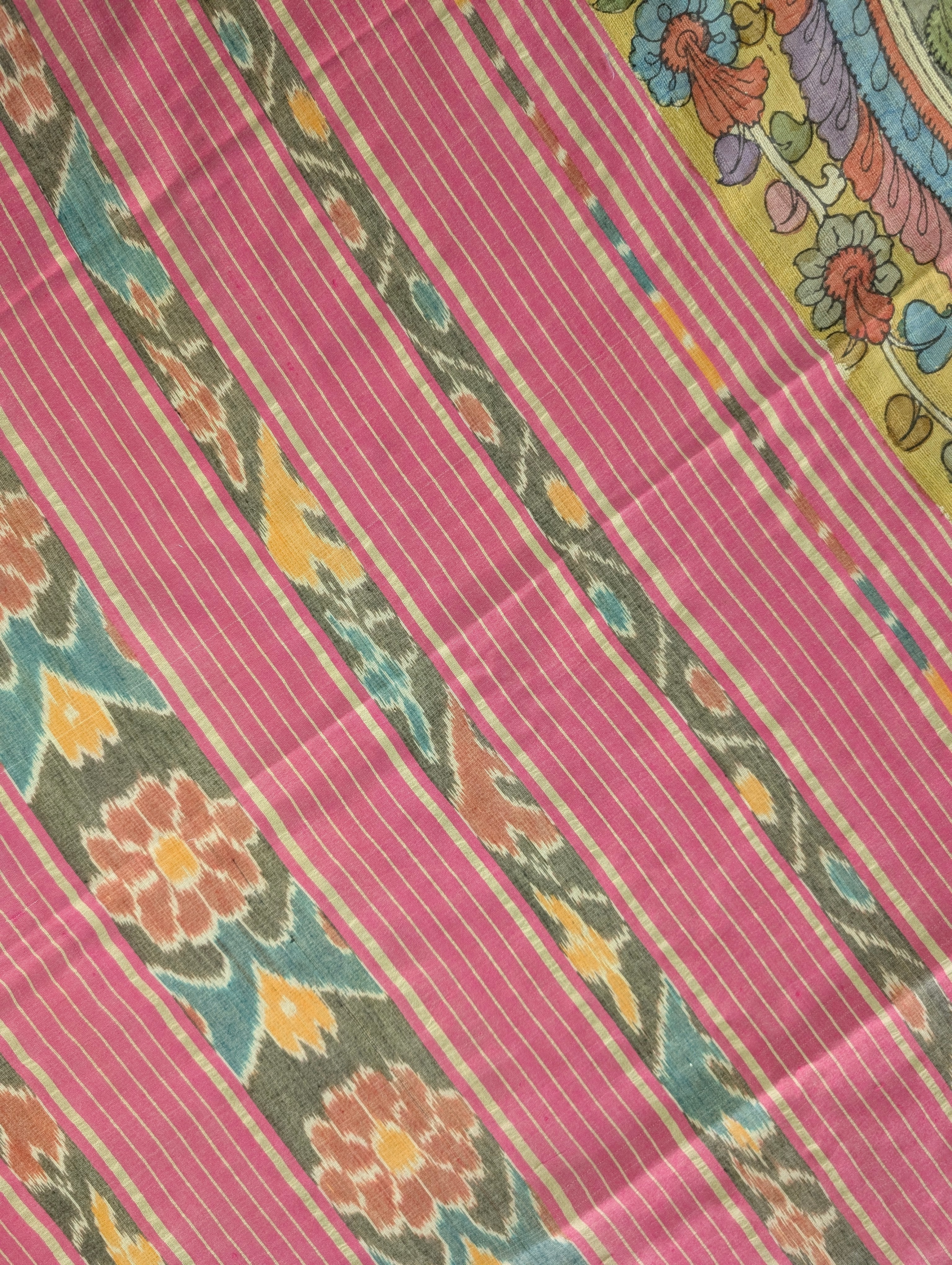 Vidharba Tussar X Pen Kalamkari – Mustard w/t Magenta