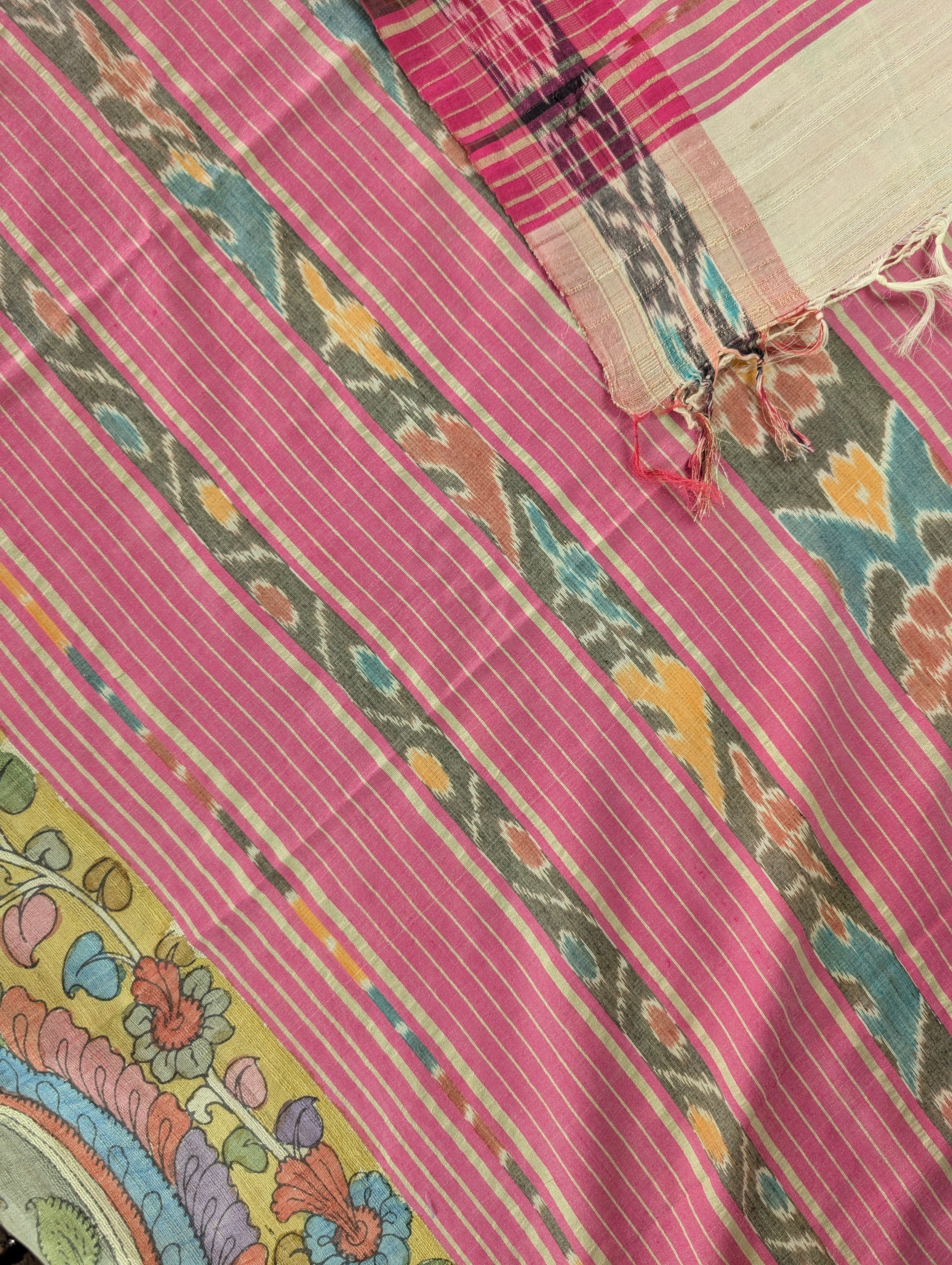 Vidharba Tussar X Pen Kalamkari – Mustard w/t Magenta