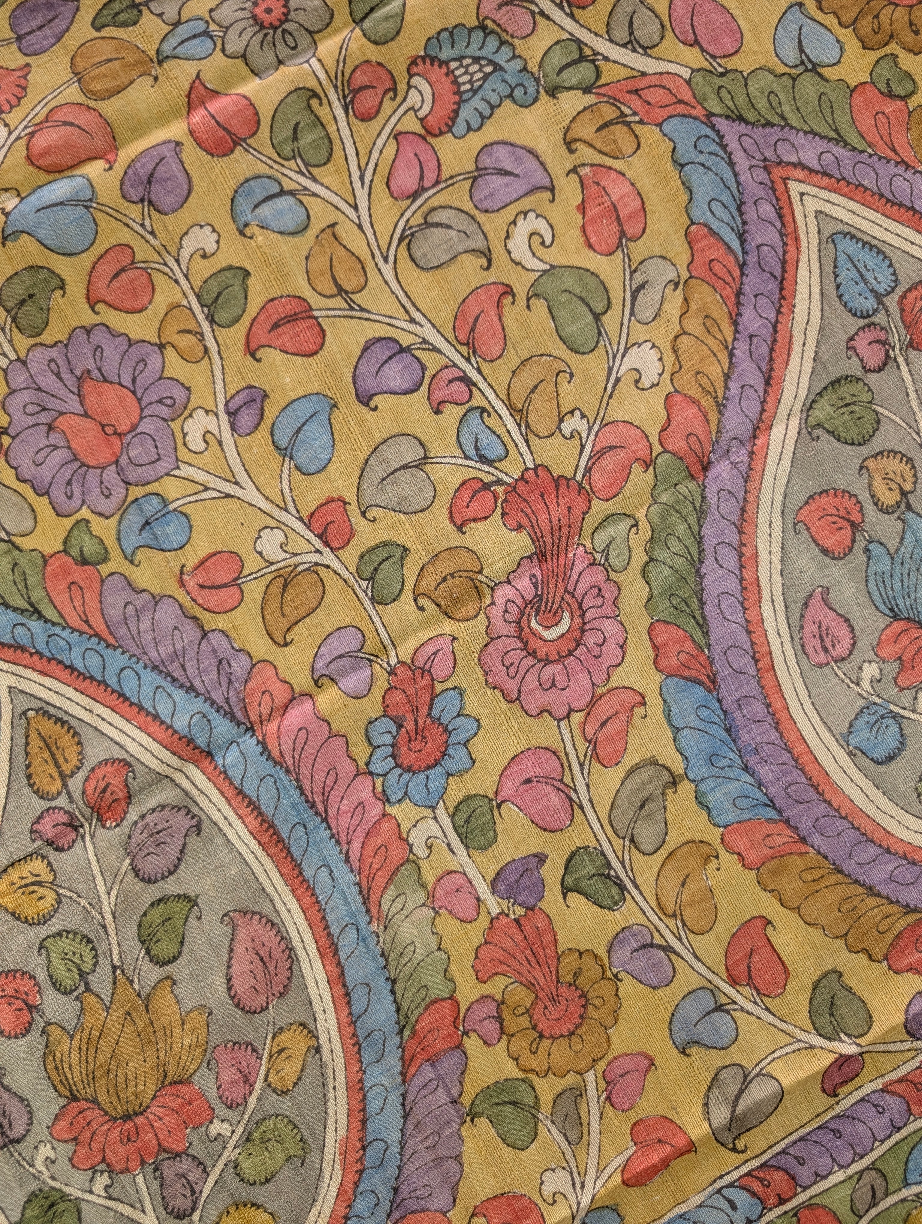 Vidharba Tussar X Pen Kalamkari – Mustard w/t Magenta