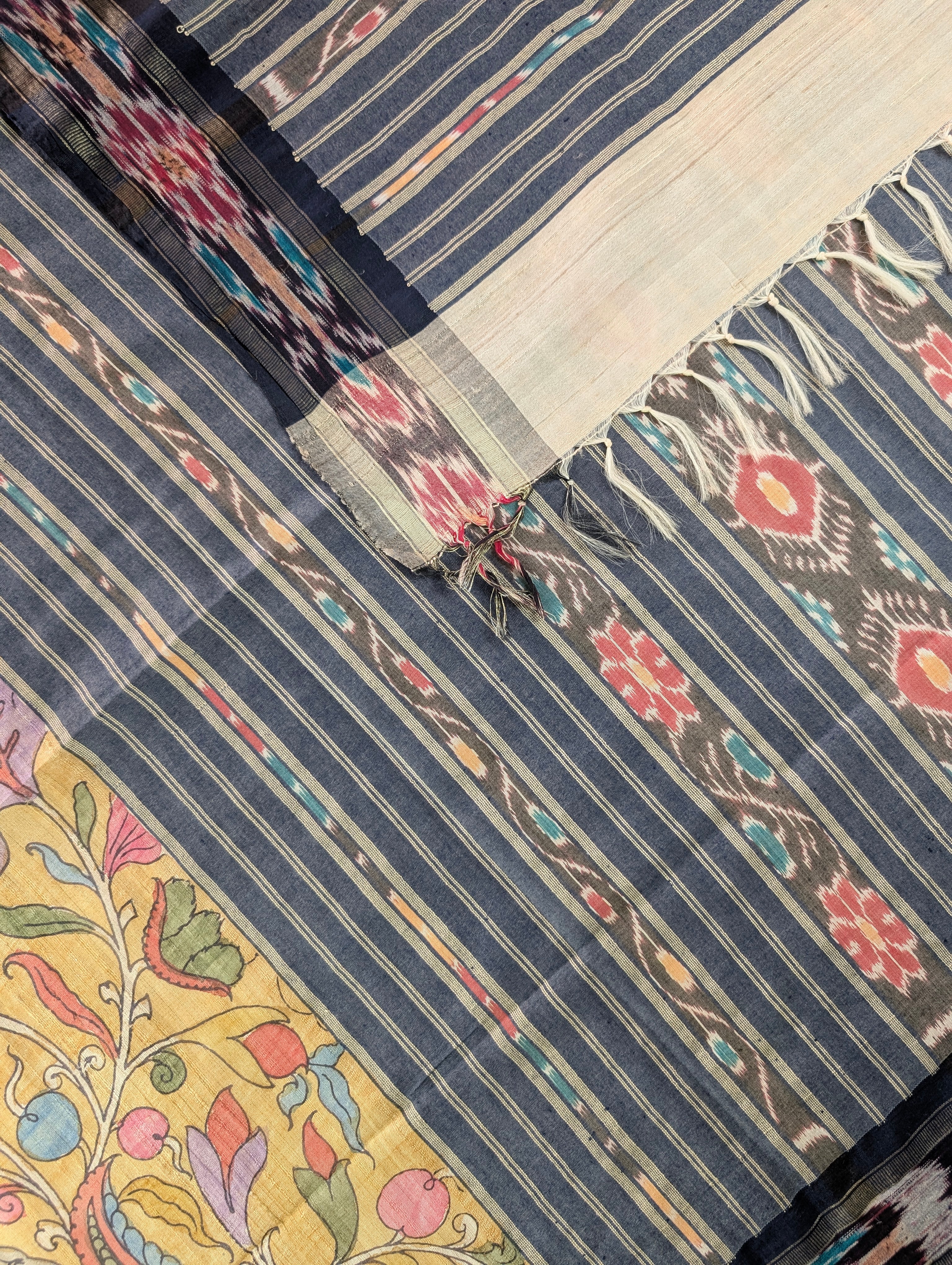 Vidharba Tussar X Pen Kalamkari - Mustard Yellow w/t Black