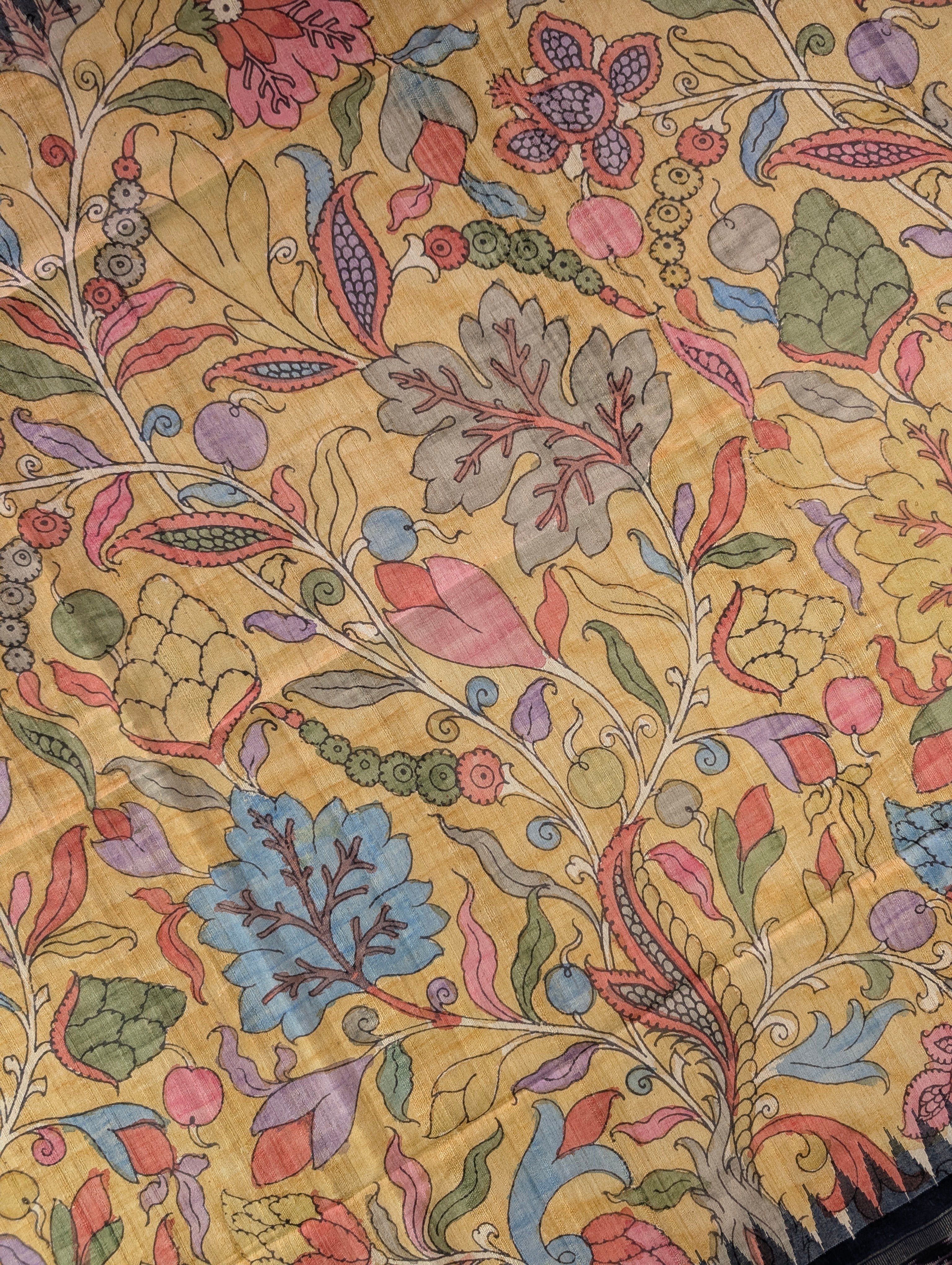 Vidharba Tussar X Pen Kalamkari - Mustard Yellow w/t Black