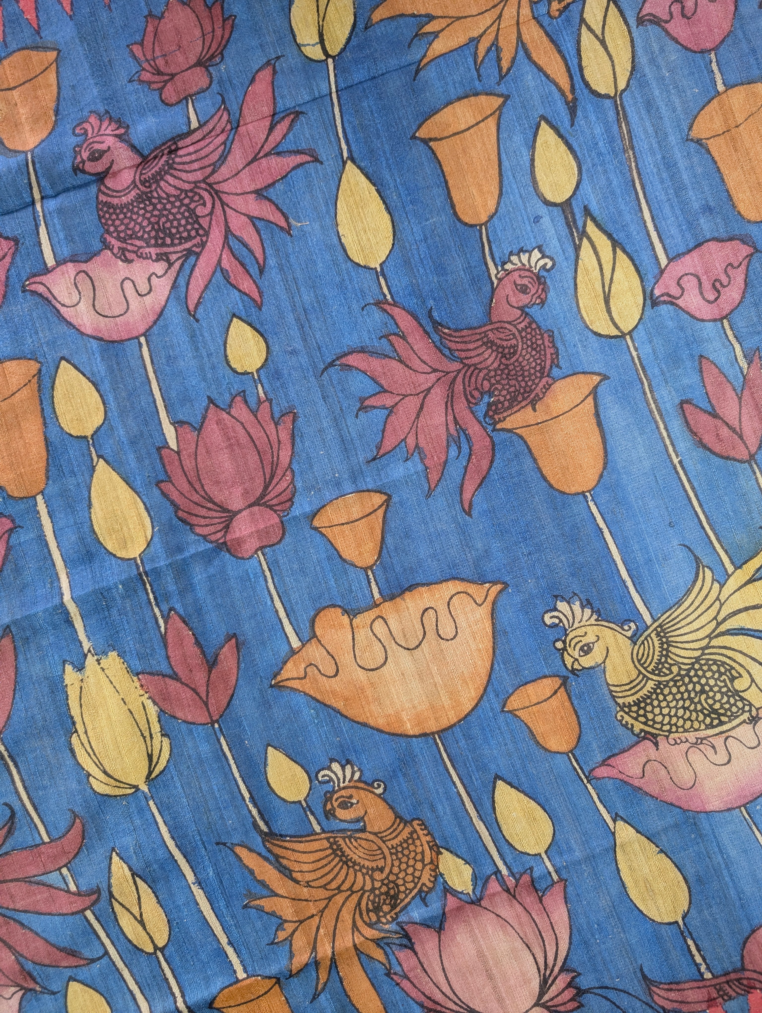 Vidharba Tussar X Pen Kalamkari - Blue w/t Red