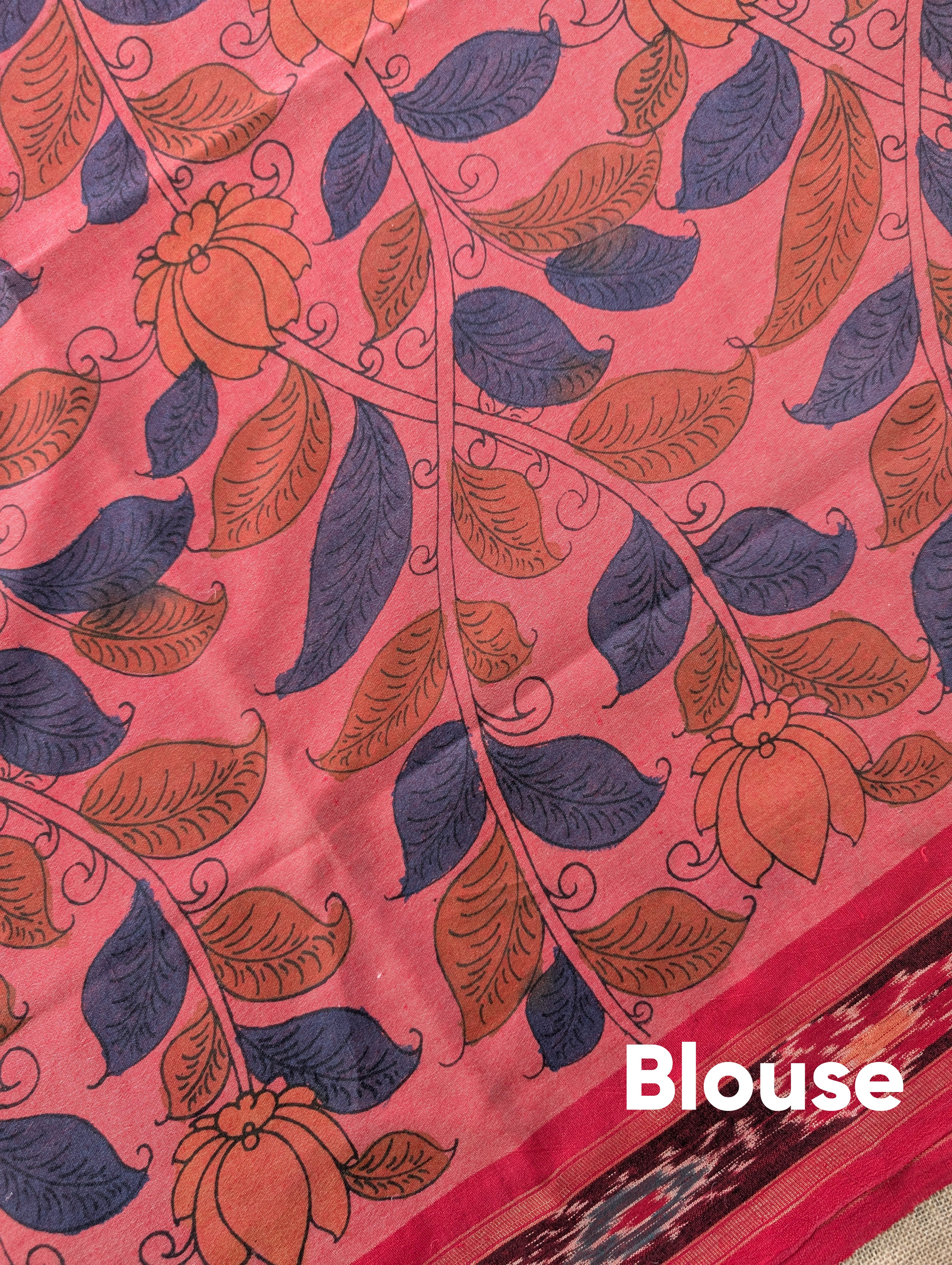 Vidharba Tussar X Pen Kalamkari - Blue w/t Red
