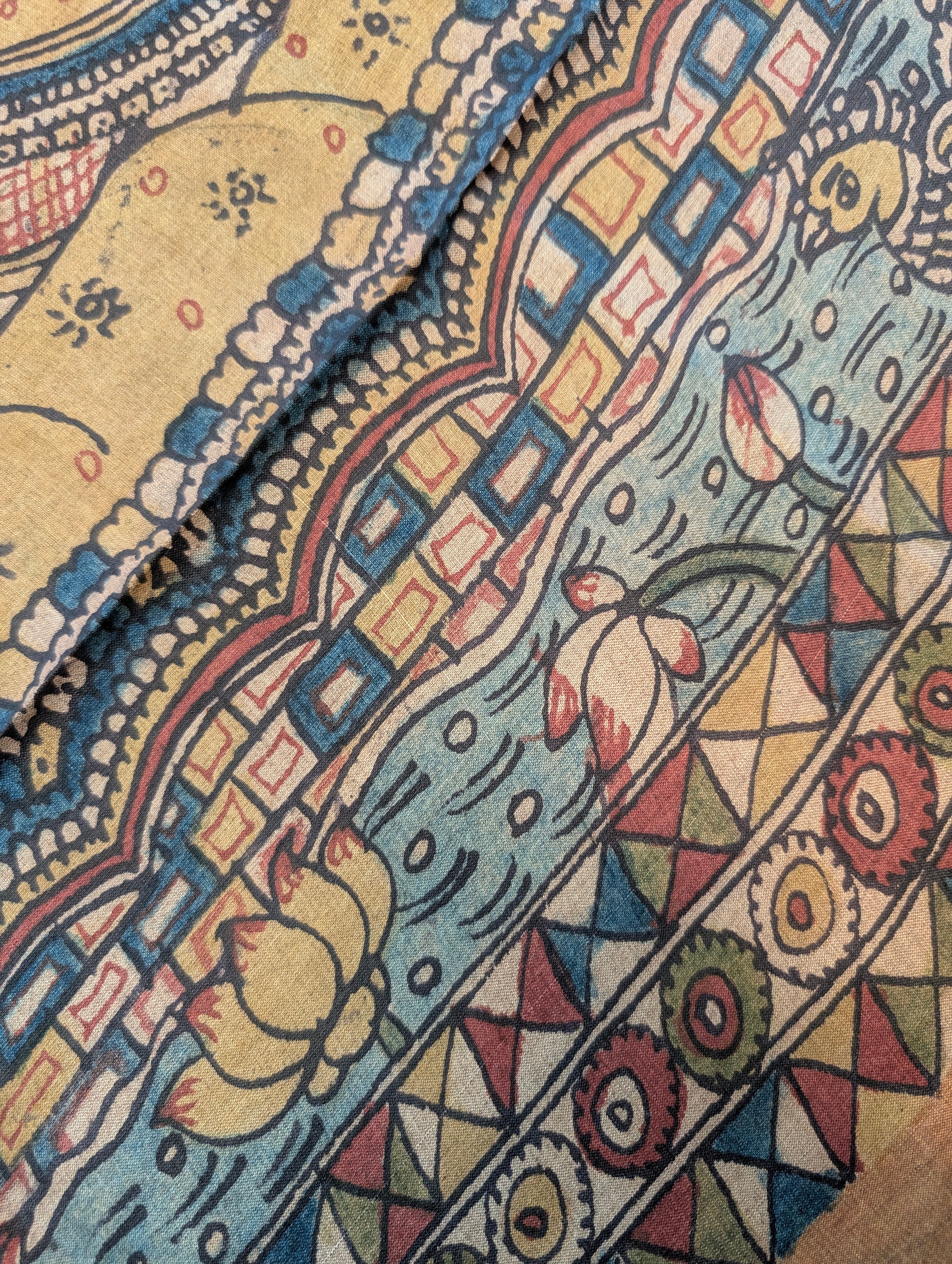 Pen Kalamkari X Pure Tussar - Muted Mustard Yellow
