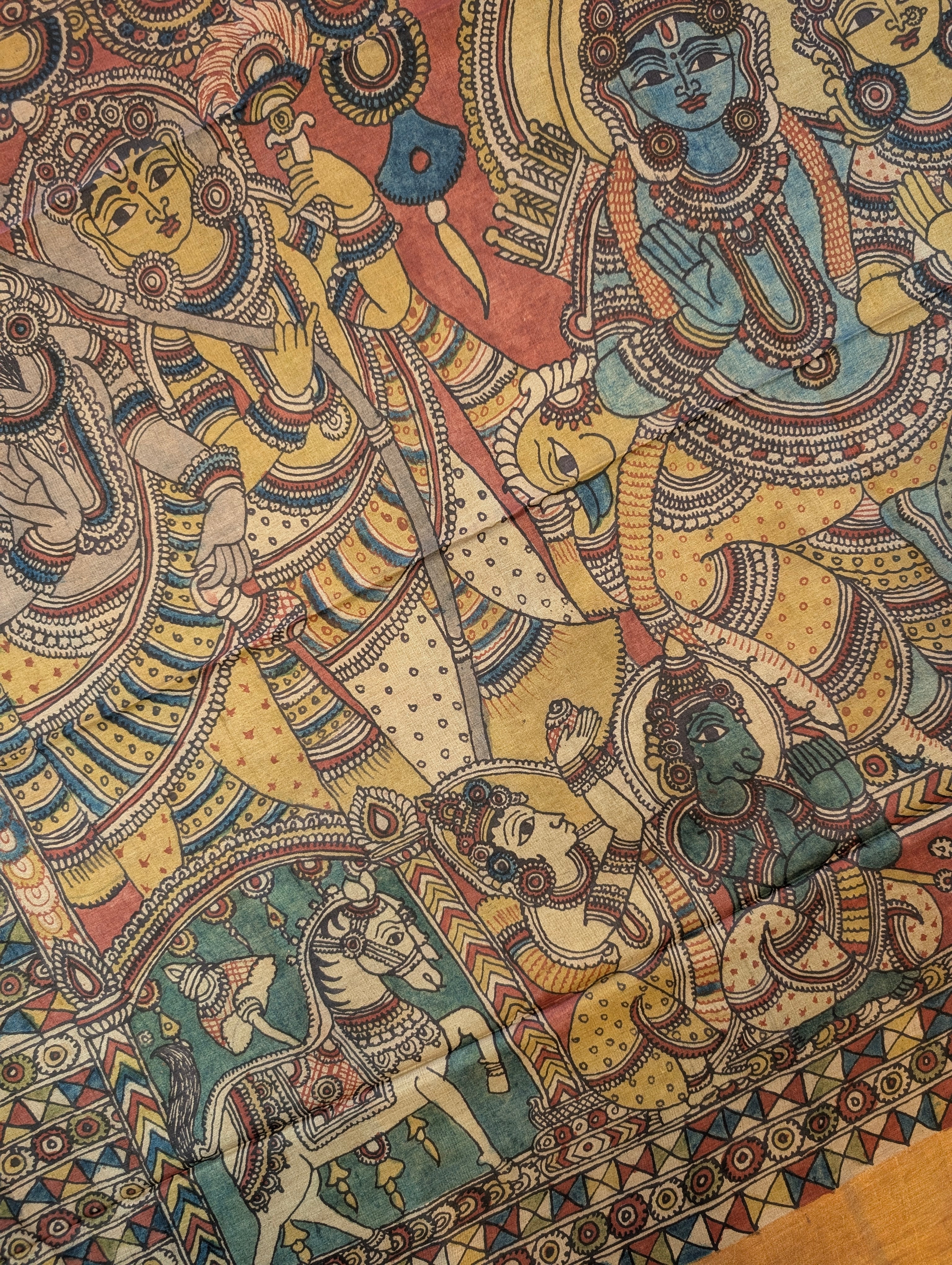 Pen Kalamkari X Pure Tussar - Muted Mustard Yellow