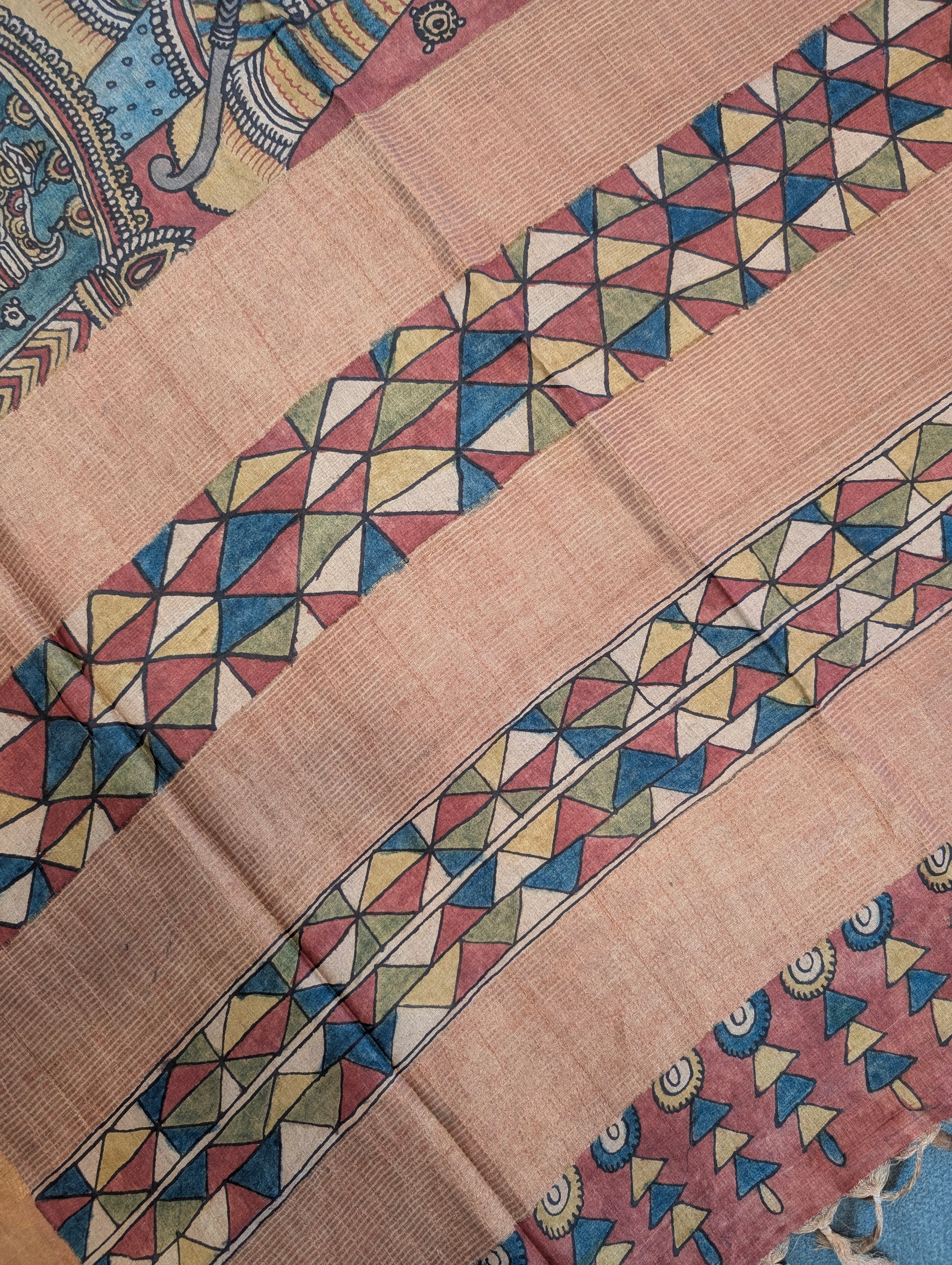 Pen Kalamkari X Pure Tussar - Muted Mustard Yellow