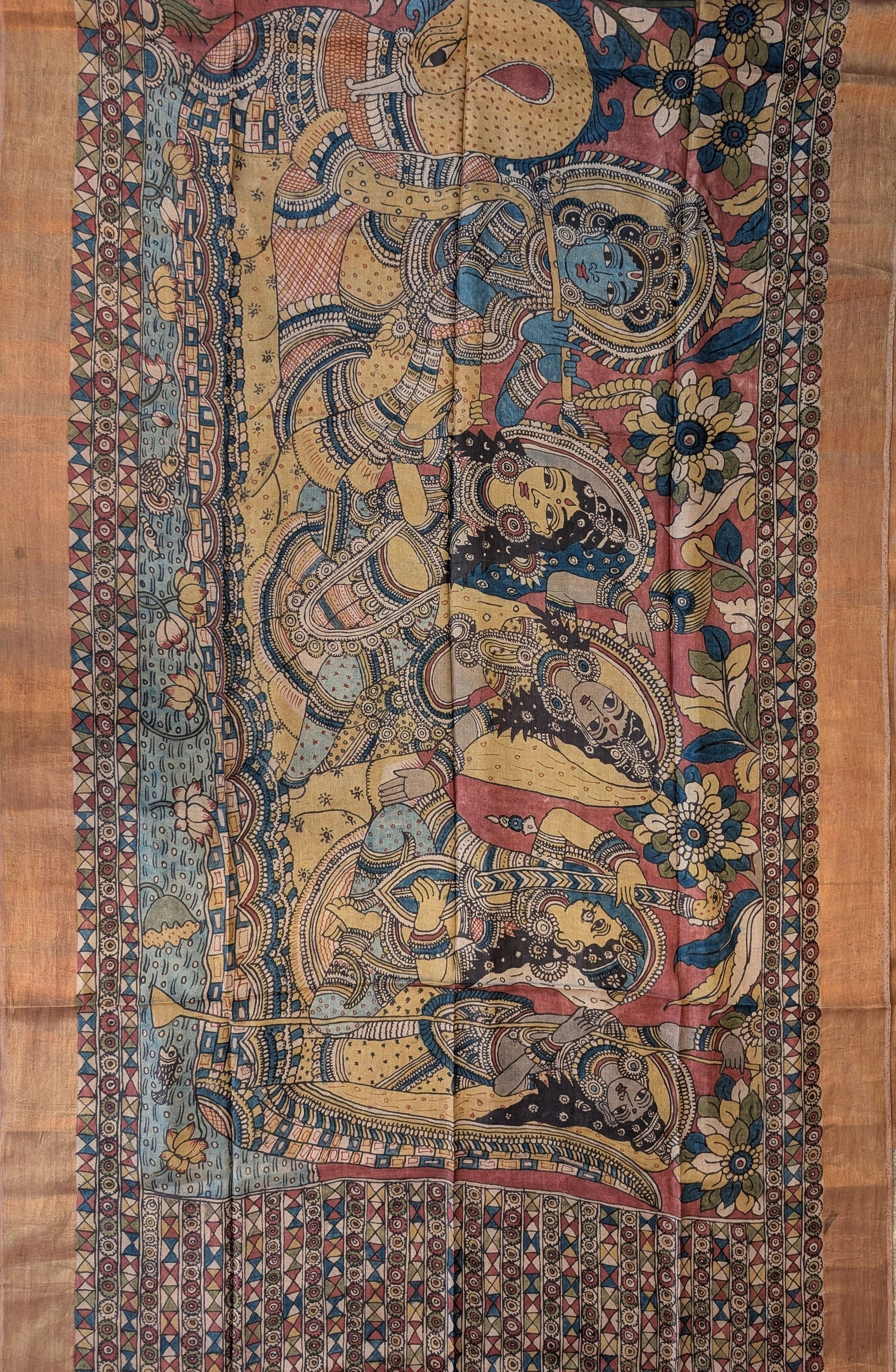 Pen Kalamkari X Pure Tussar - Muted Mustard Yellow