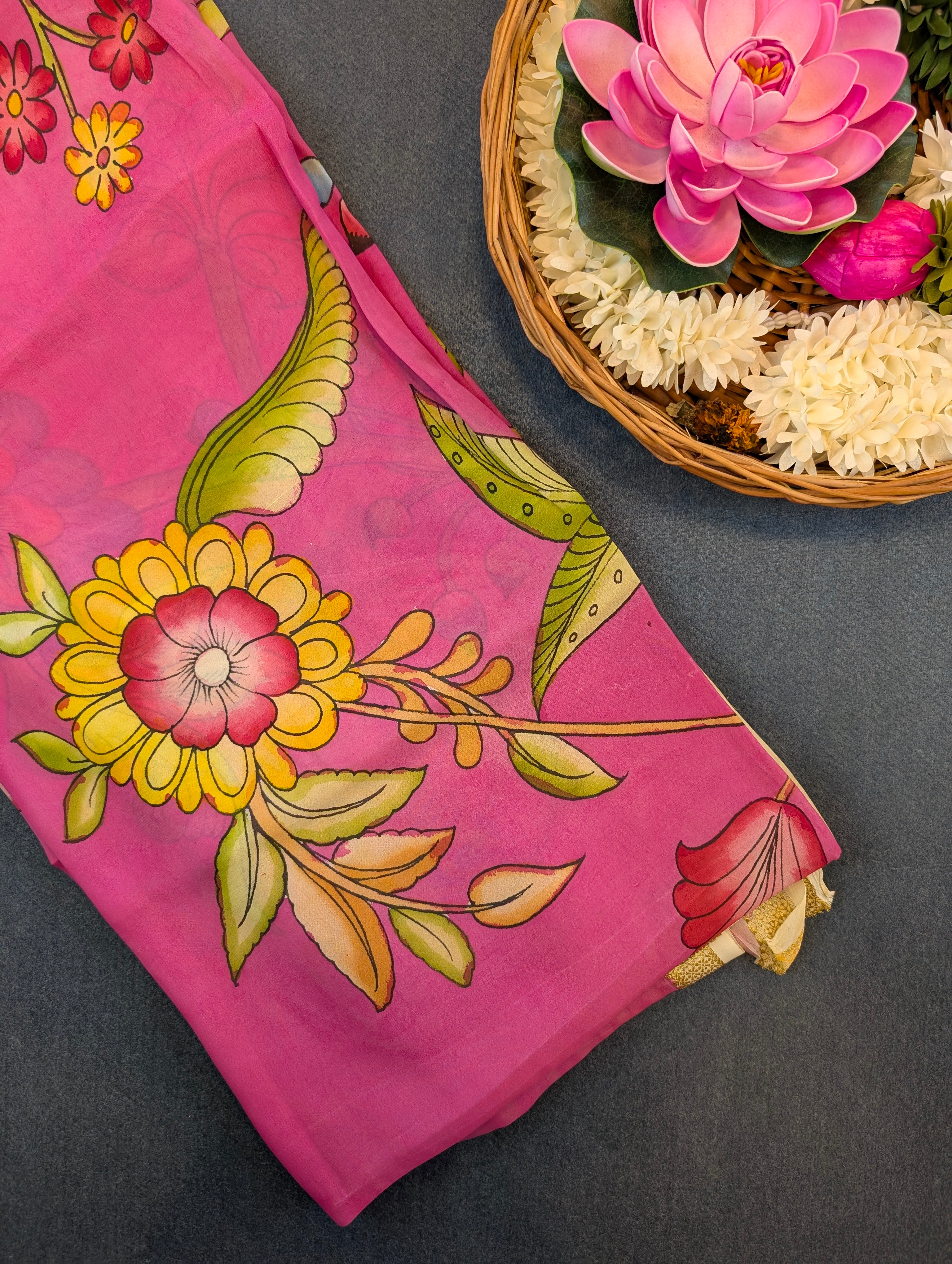 Pure Mysore Silk Crepe – Pink Garden Fantasy