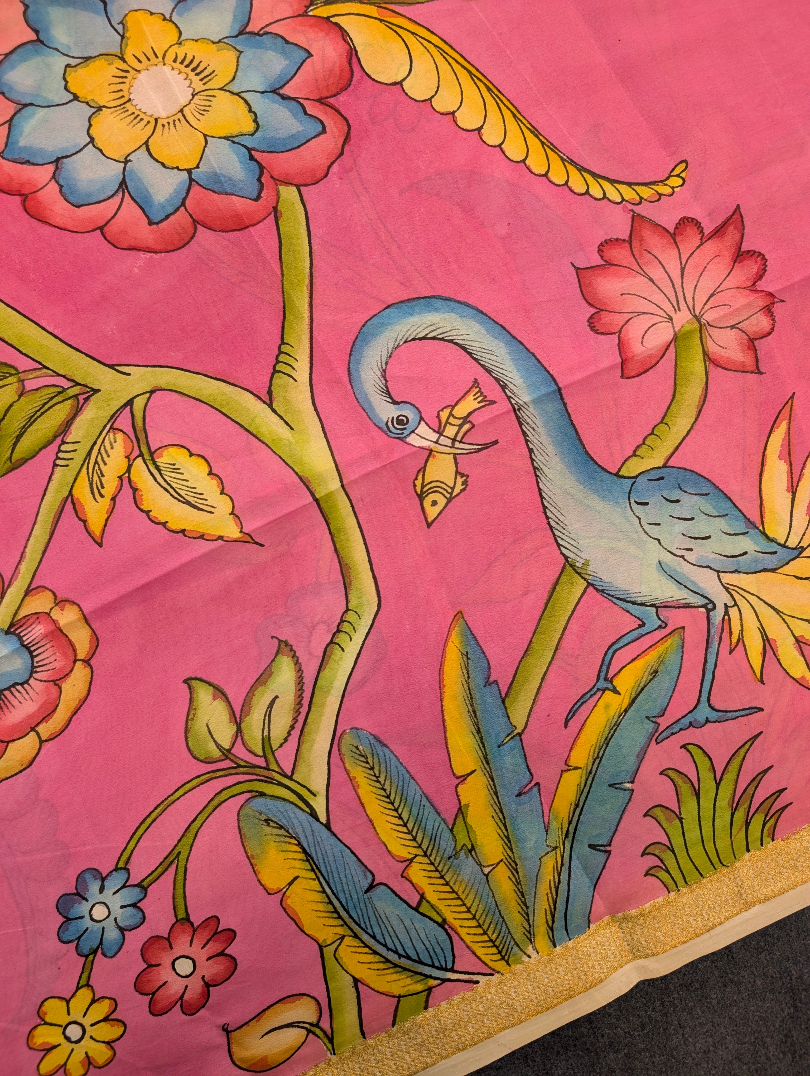 Pure Mysore Silk Crepe – Pink Garden Fantasy