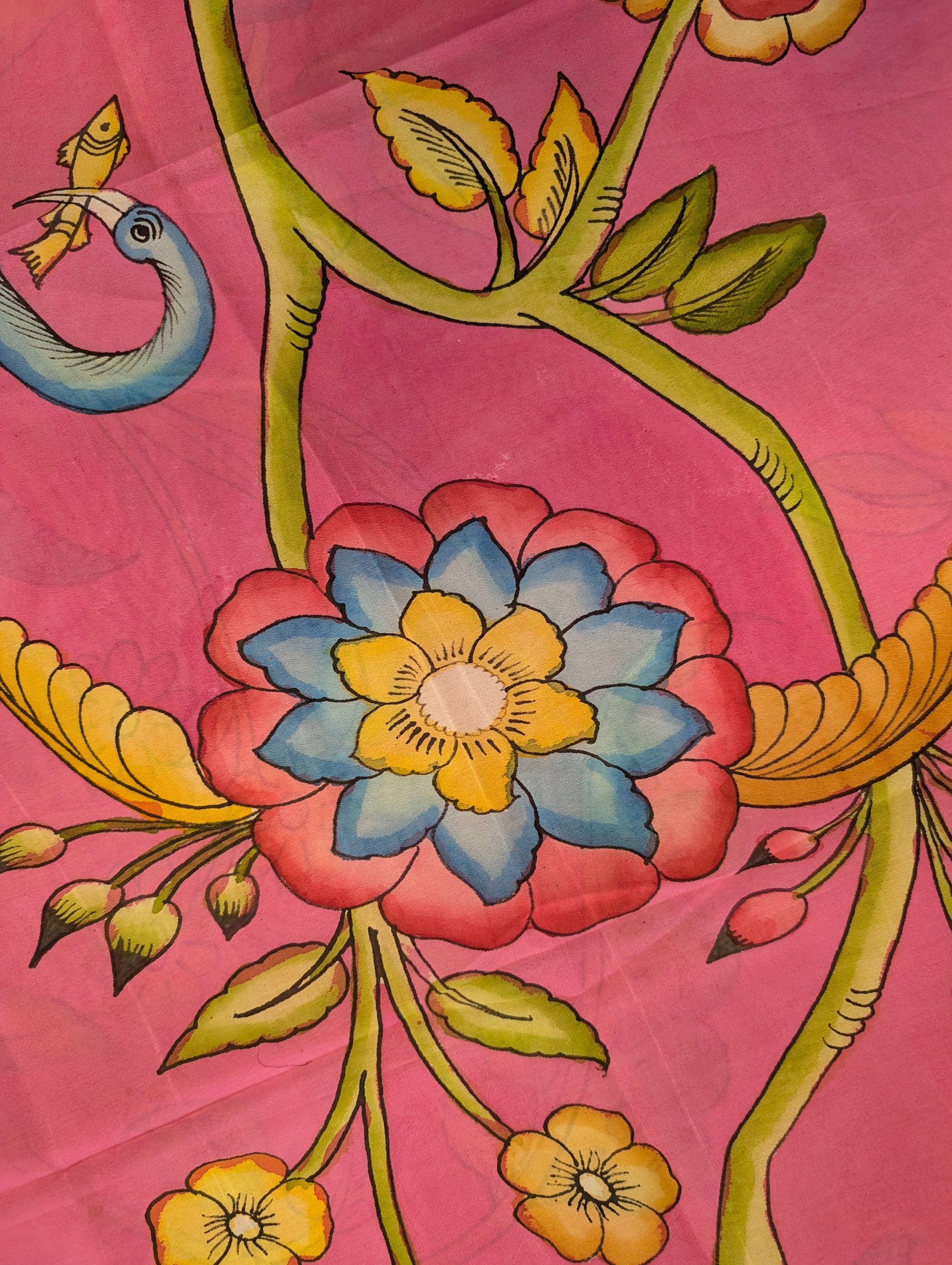 Pure Mysore Silk Crepe – Pink Garden Fantasy