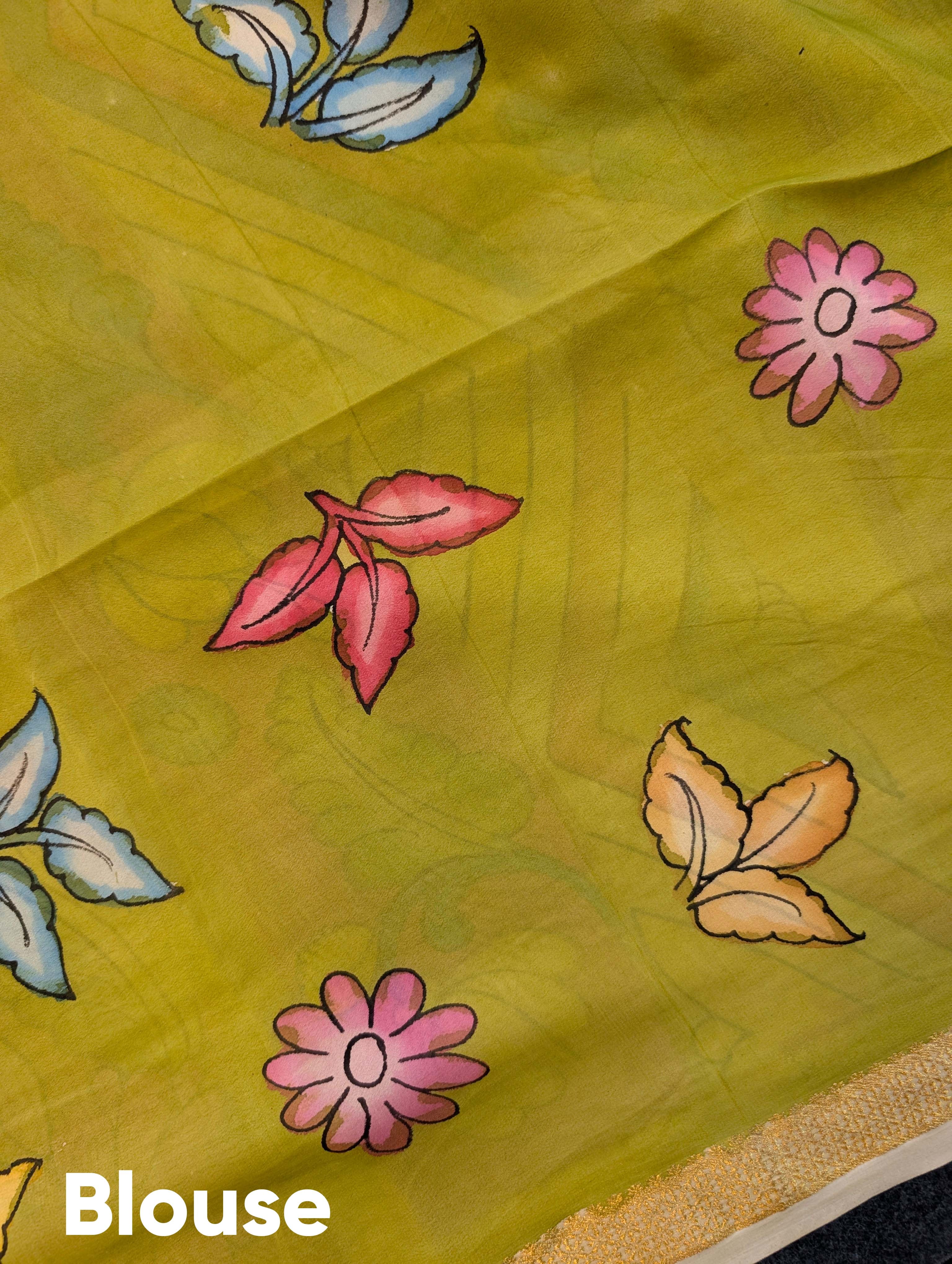 Pure Mysore Silk Crepe – Pink Garden Fantasy