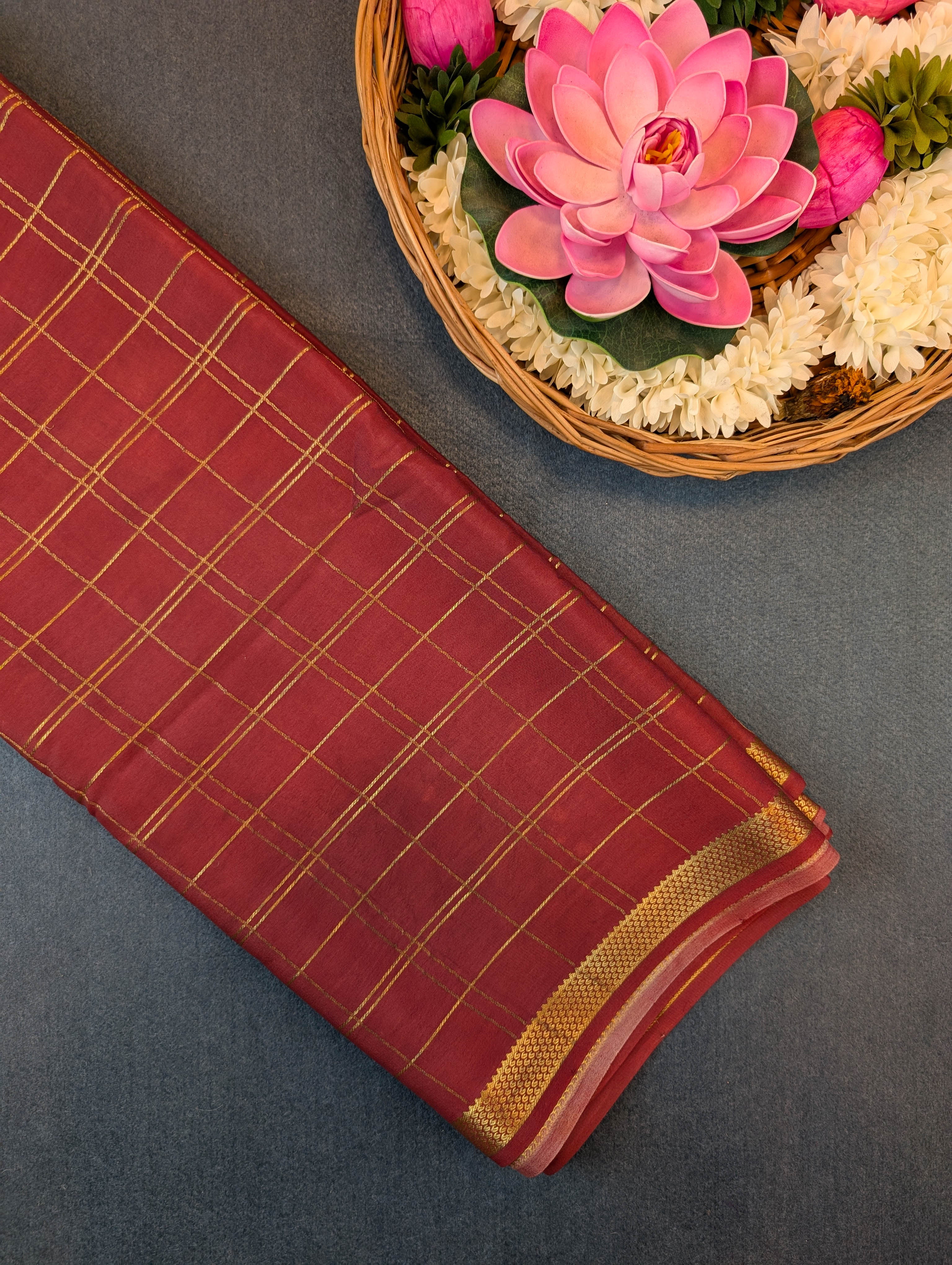 Pure Mysore Silk Crepe X Pen Kalamkari - Cherry Red
