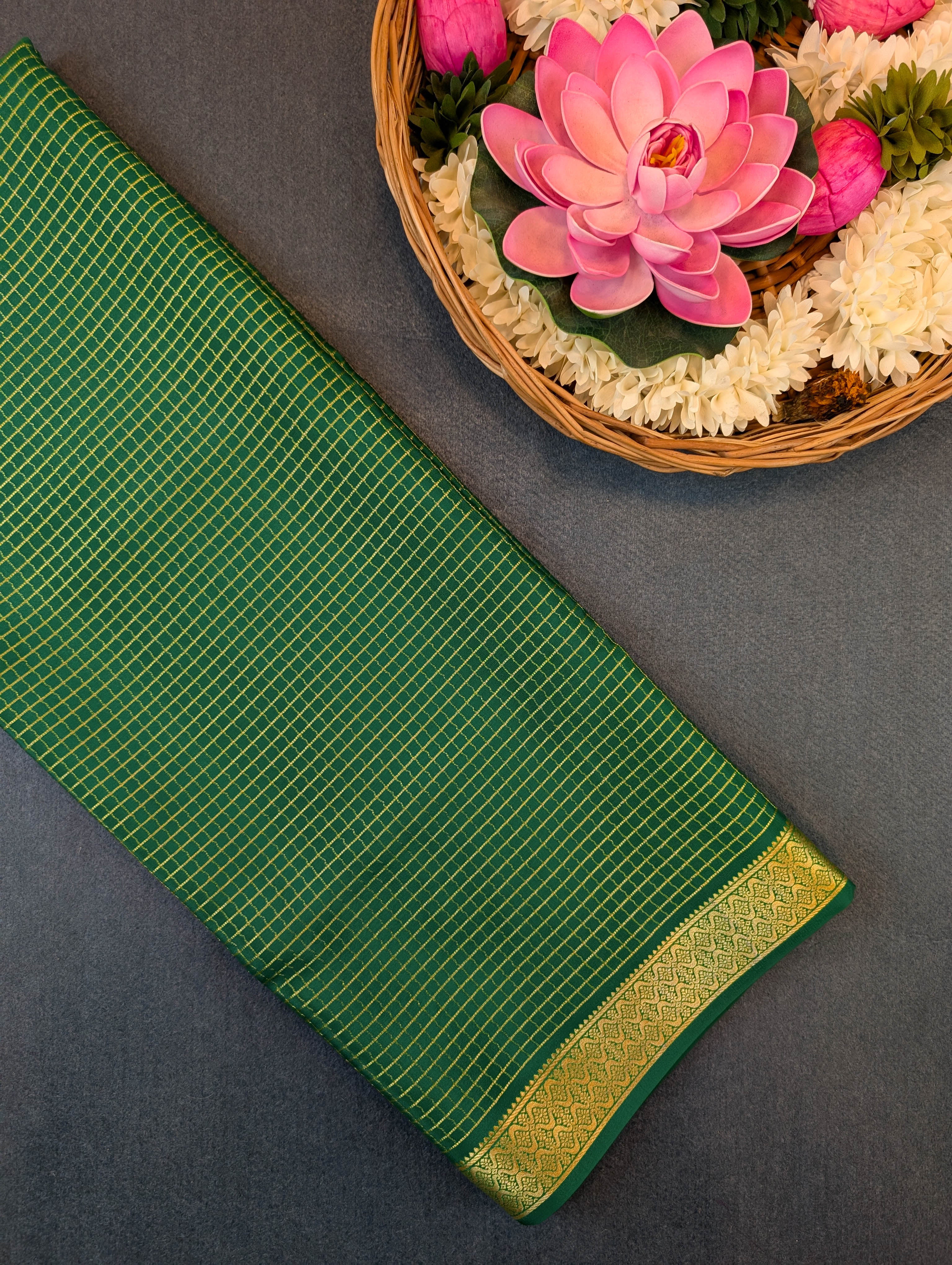 Pure Mysore Silk Crepe X Bandhani - Emerald Green
