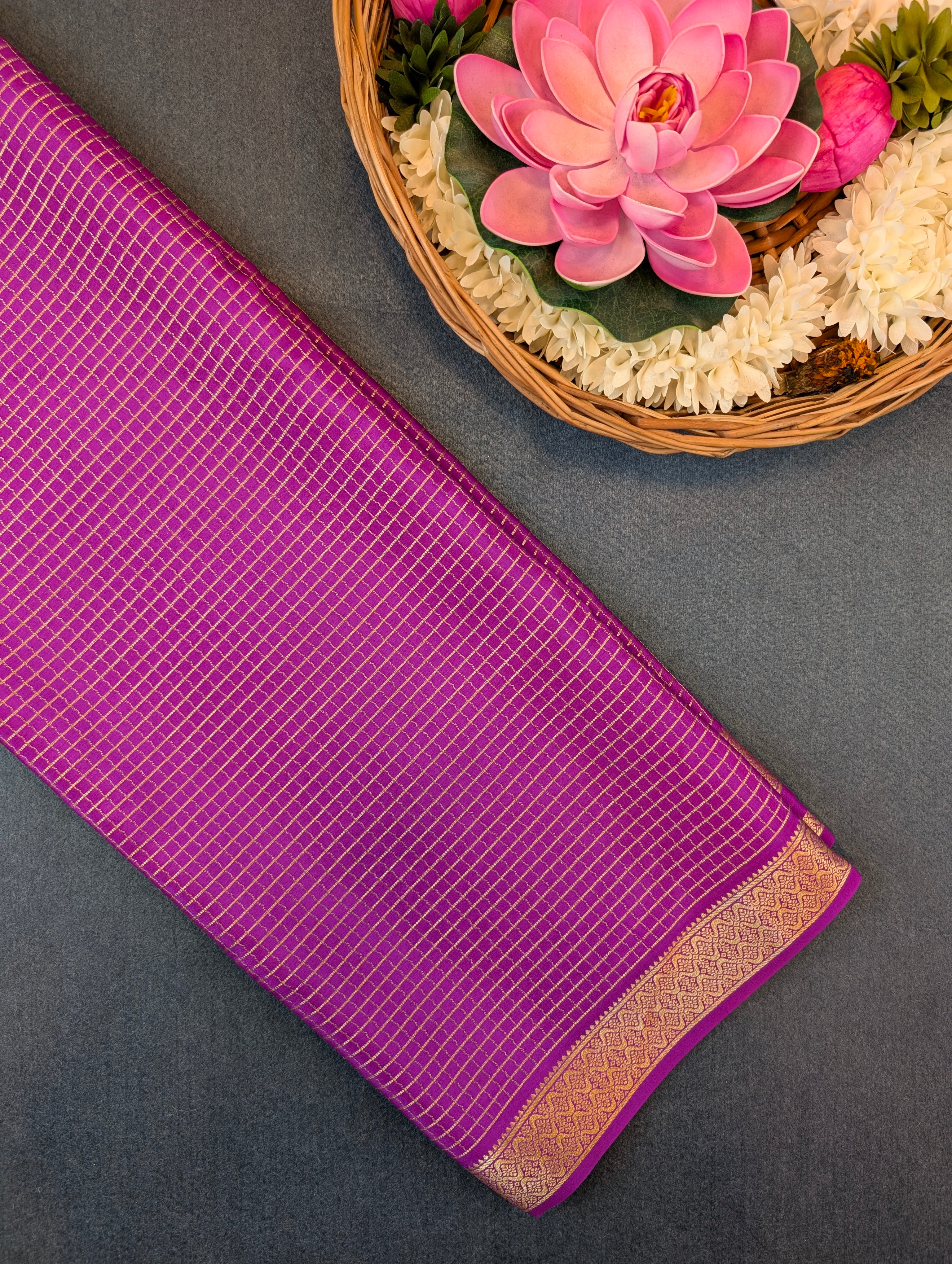 Pure Mysore Silk Crepe X Bandhani - Magenta Pink