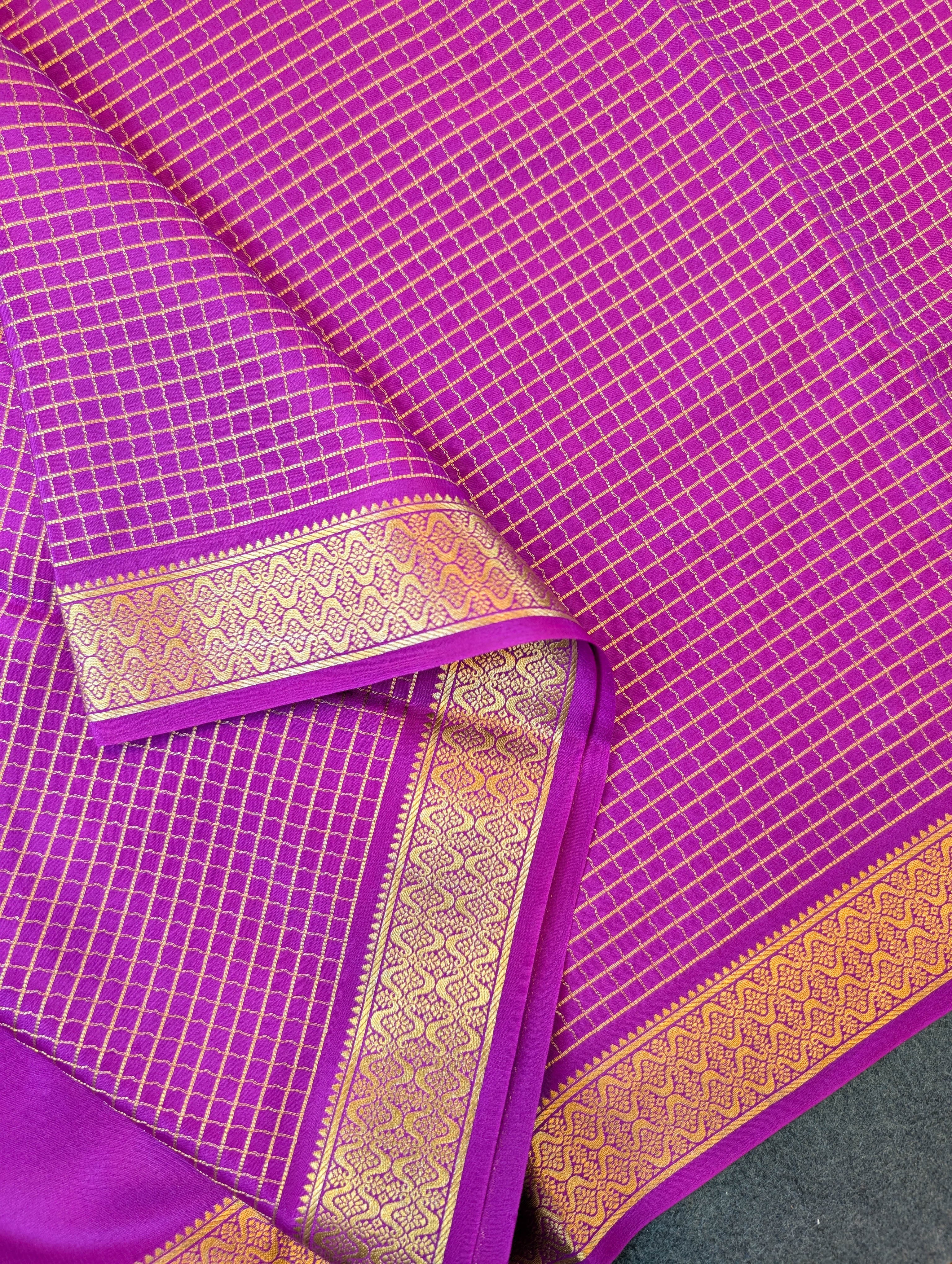 Pure Mysore Silk Crepe X Bandhani - Magenta Pink