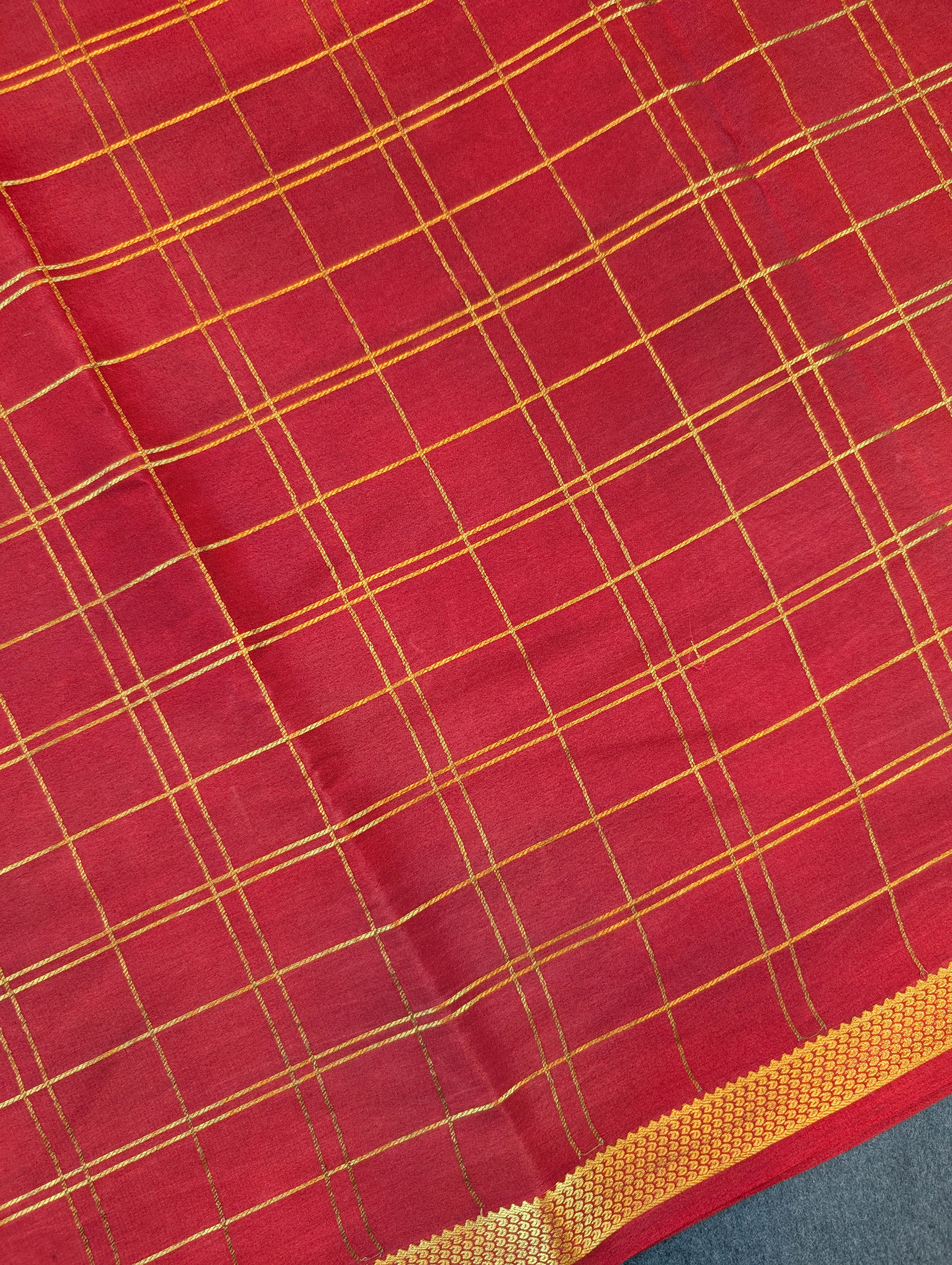 Pure Mysore Silk Crepe X Pen Kalamkari - Cherry Red