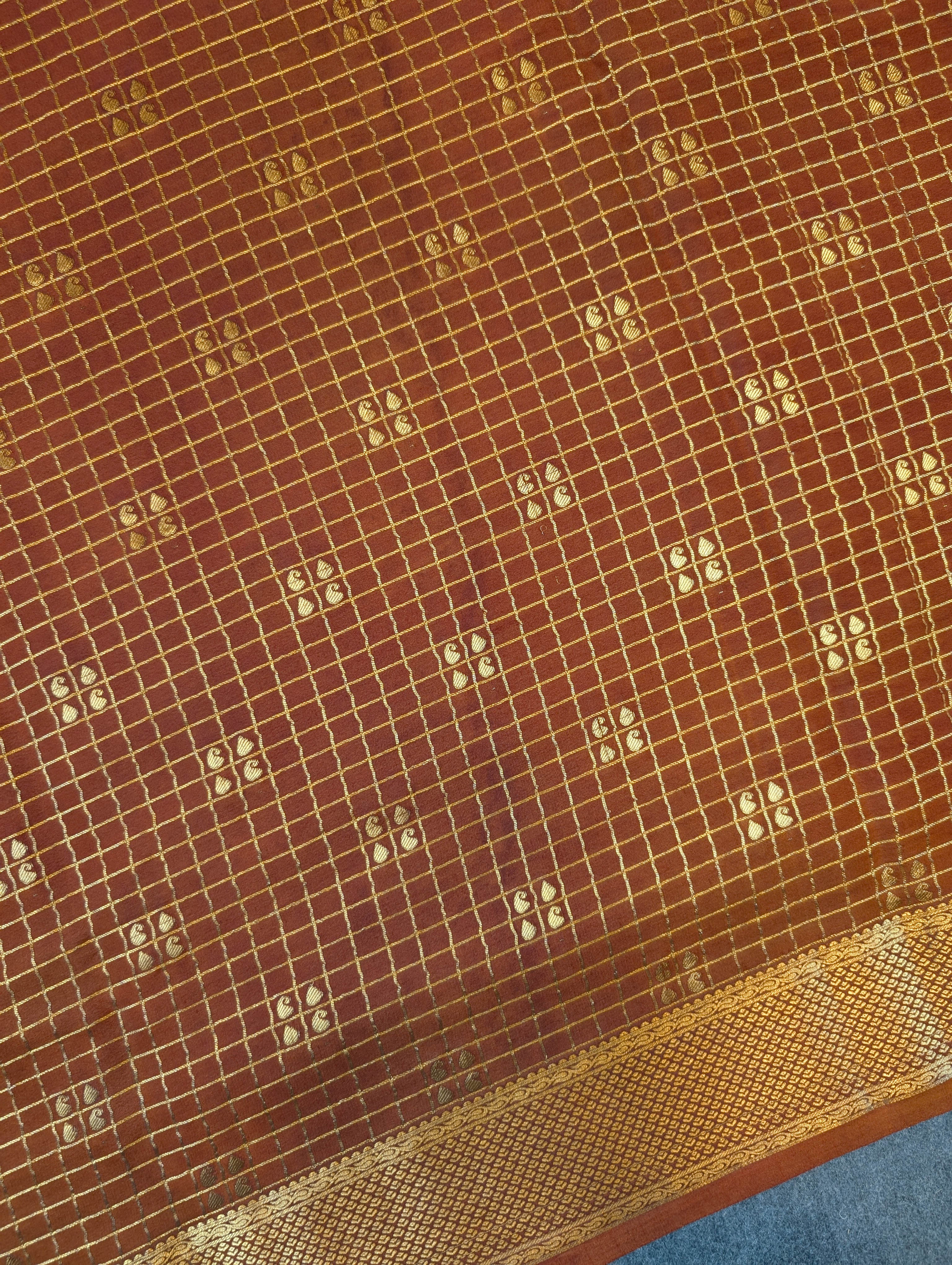 Pure Mysore Silk Crepe X Pen Kalamkari - Rust Brown