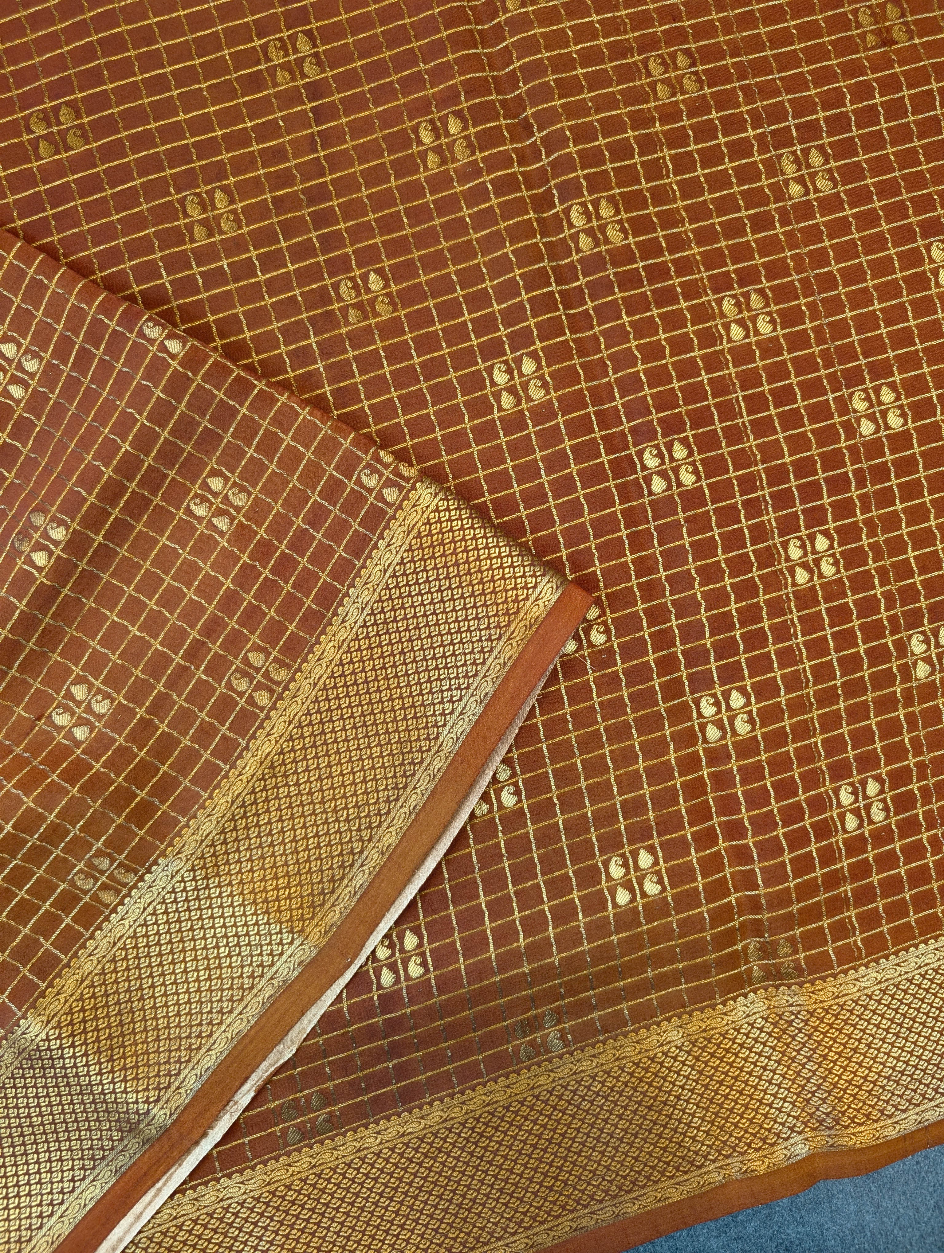 Pure Mysore Silk Crepe X Pen Kalamkari - Rust Brown