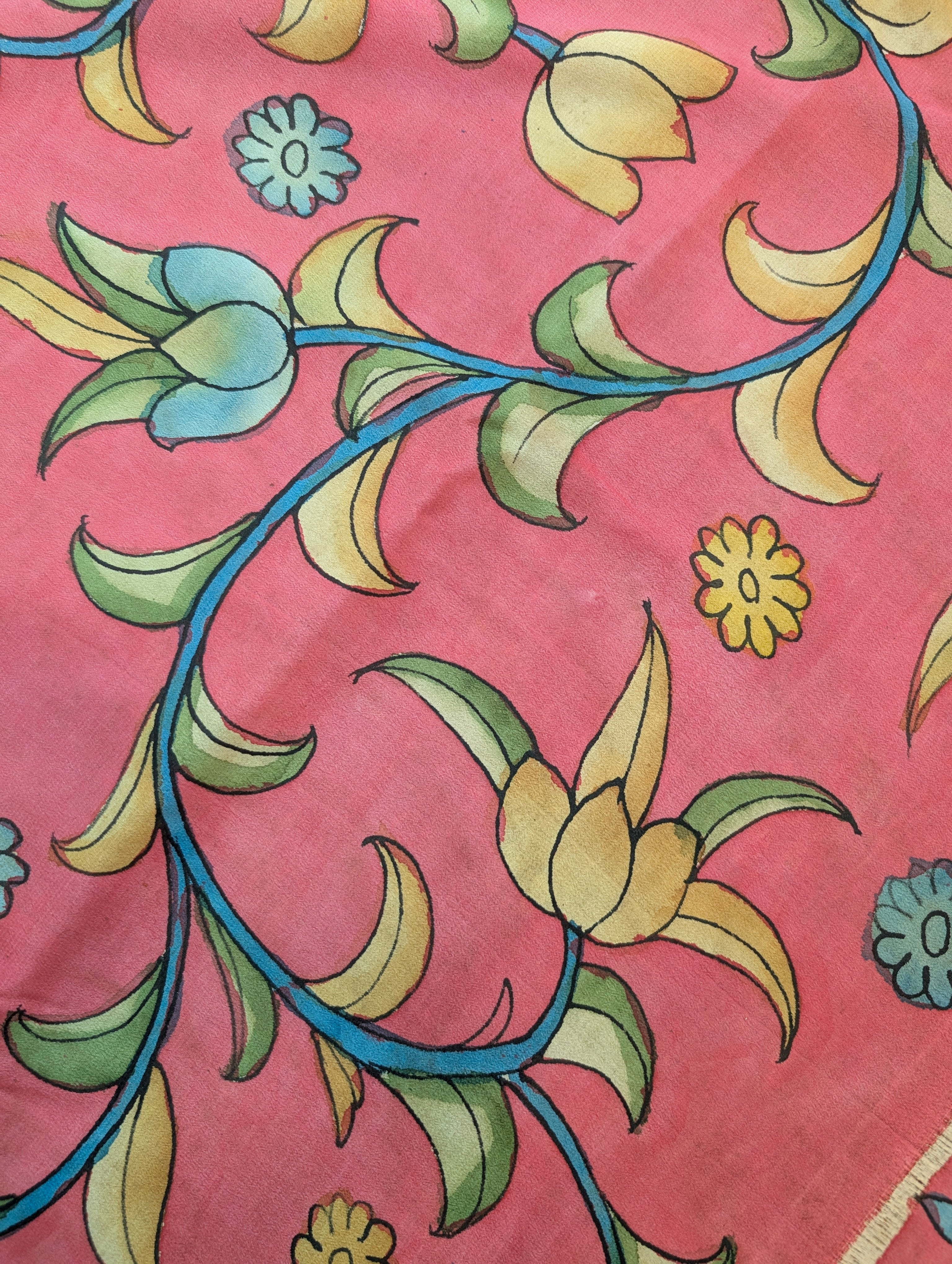 Pure Mysore Silk Crepe X Pen Kalamkari - Rust Brown