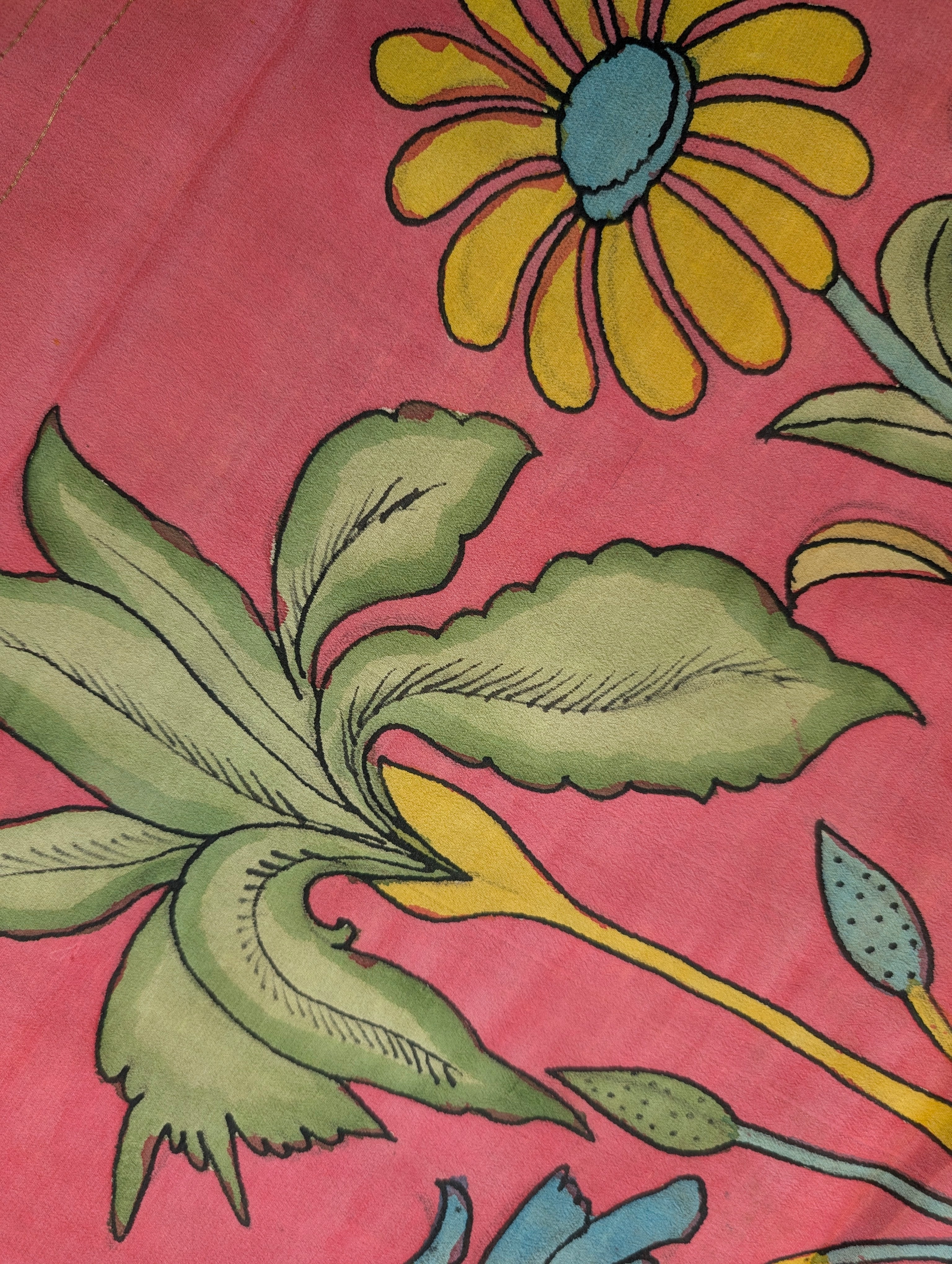 Pure Mysore Silk Crepe X Pen Kalamkari - Rust Brown