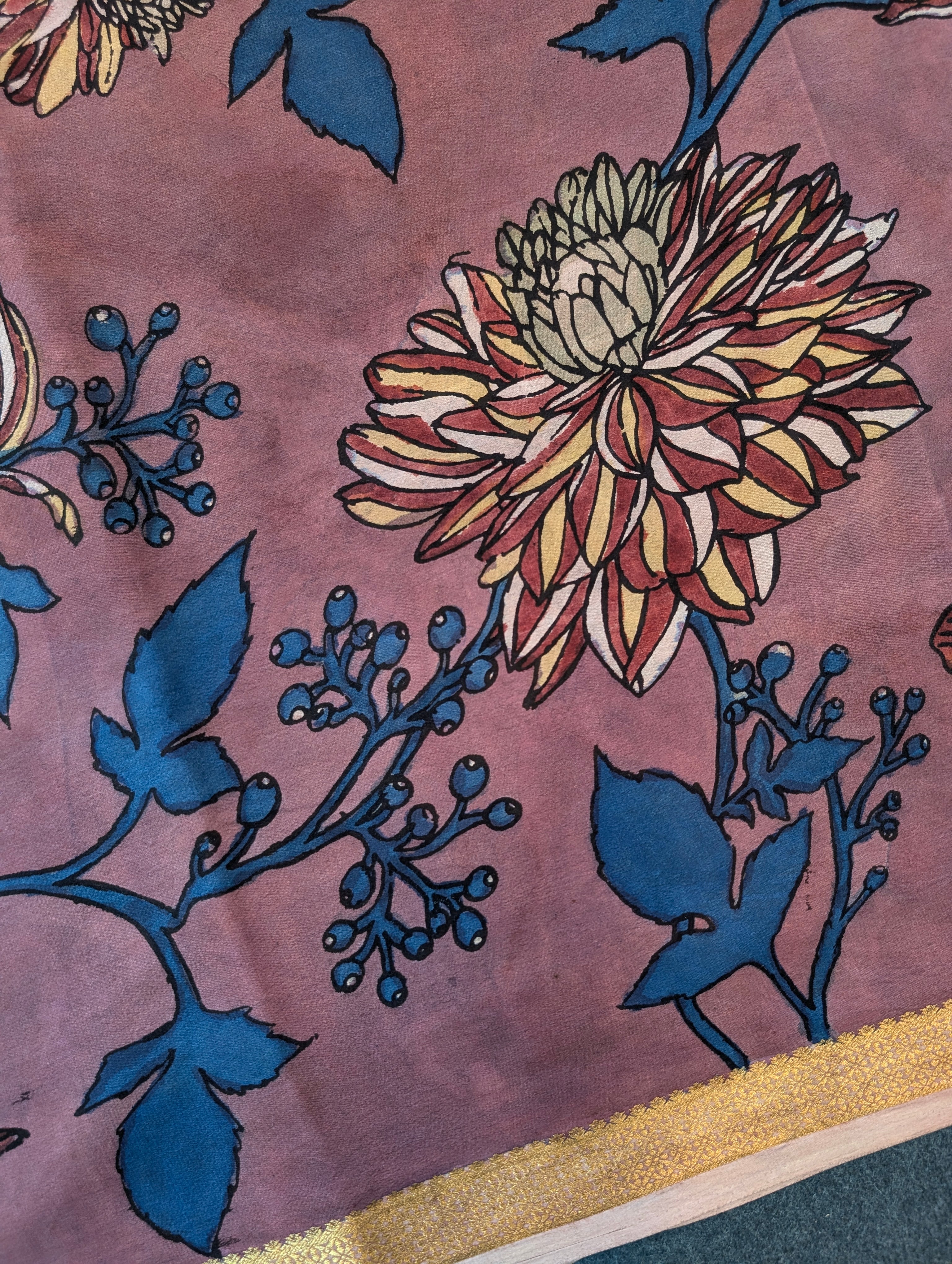 Pure Mysore Silk Crepe X Pen Kalamkari - Dusty mauve