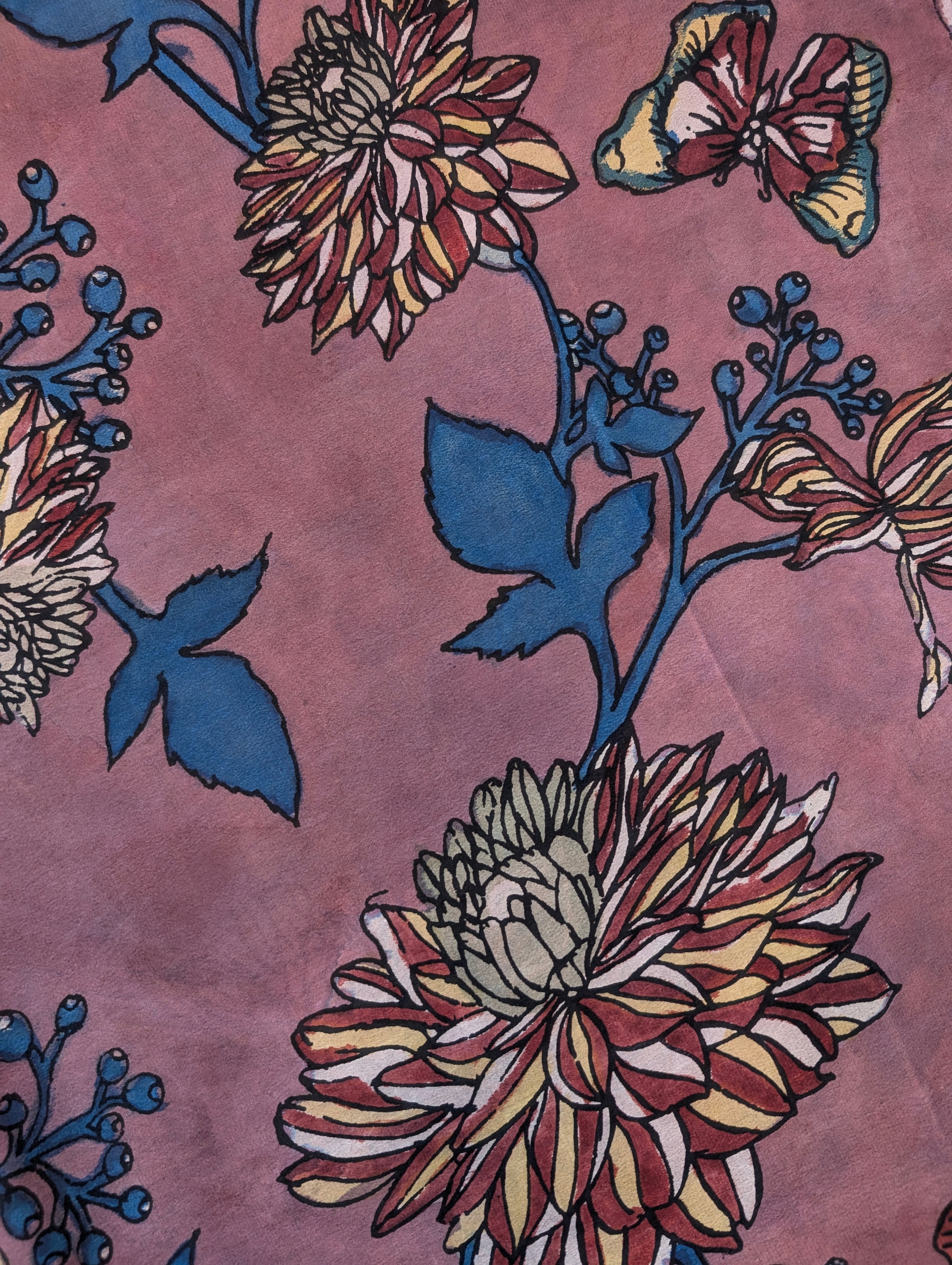 Pure Mysore Silk Crepe X Pen Kalamkari - Dusty mauve