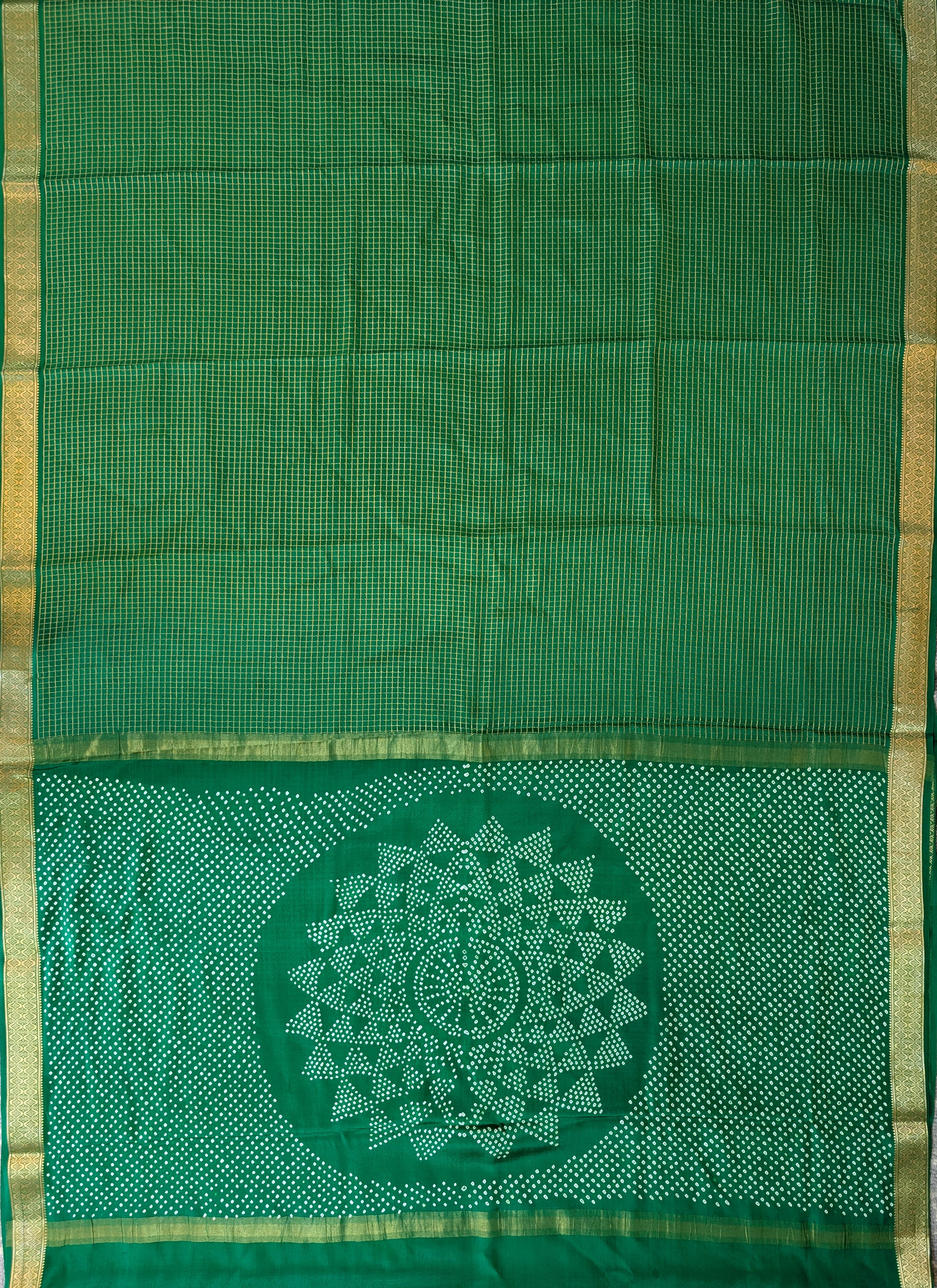 Pure Mysore Silk Crepe X Bandhani - Emerald Green