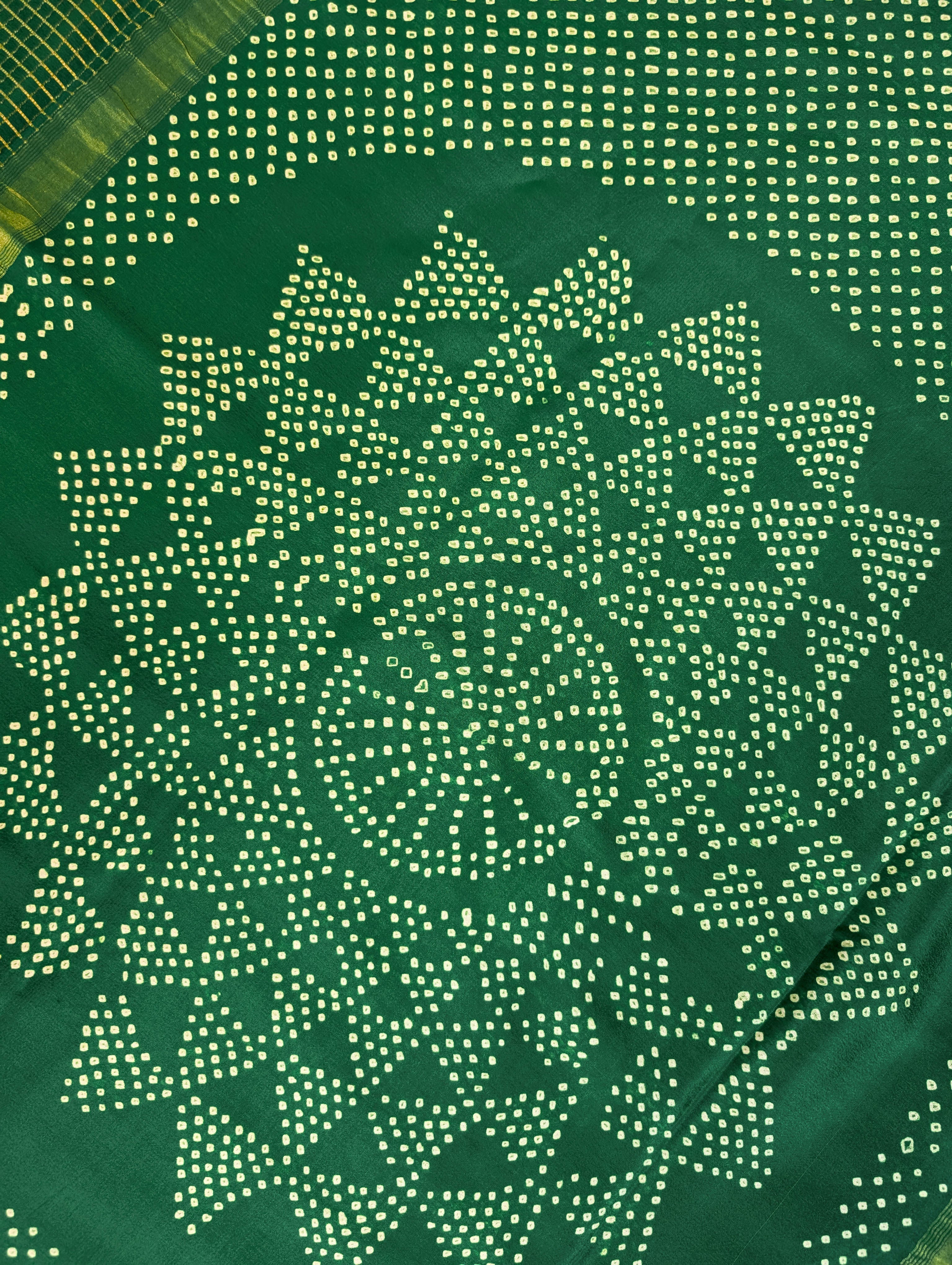 Pure Mysore Silk Crepe X Bandhani - Emerald Green
