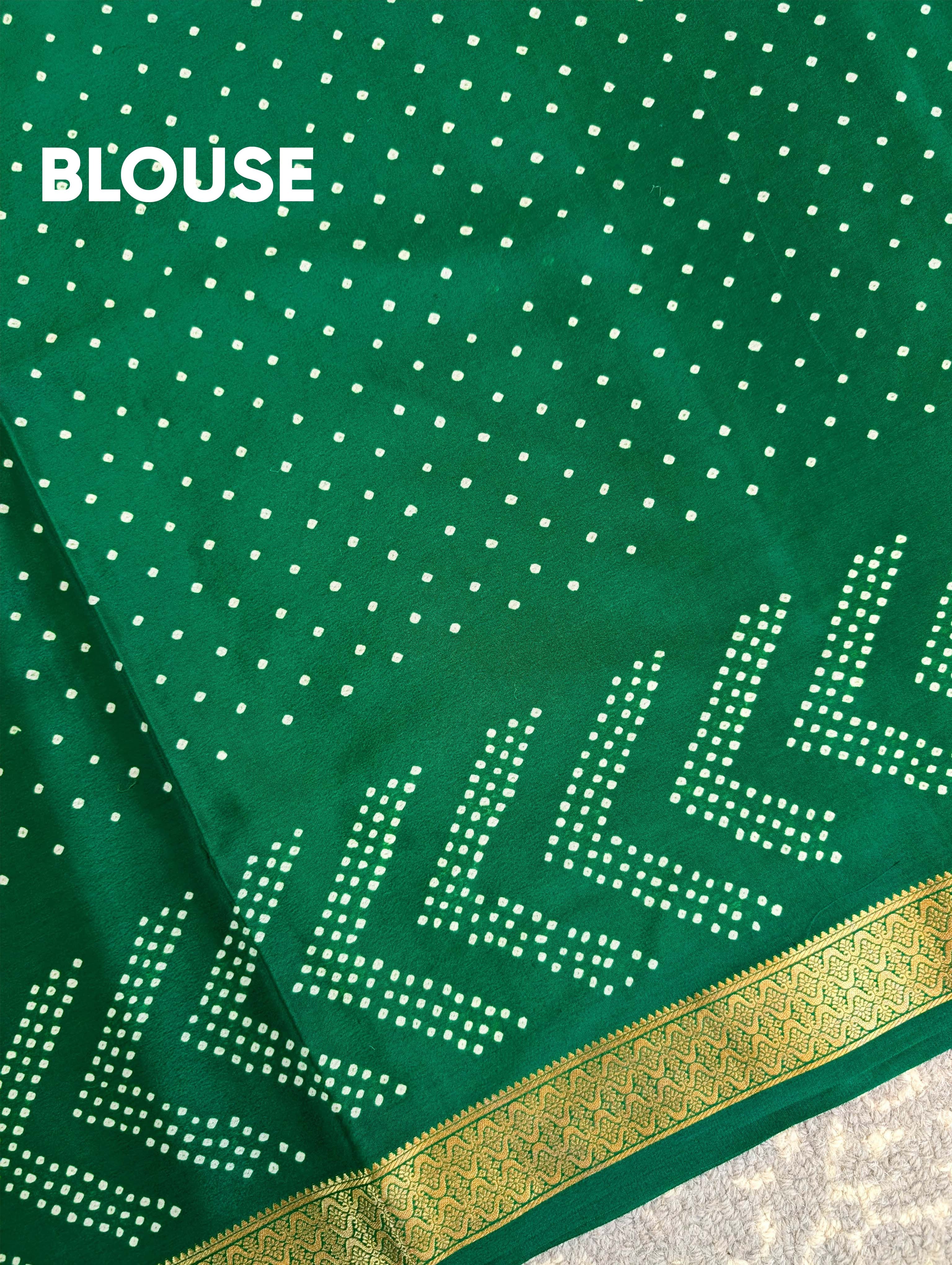 Pure Mysore Silk Crepe X Bandhani - Emerald Green