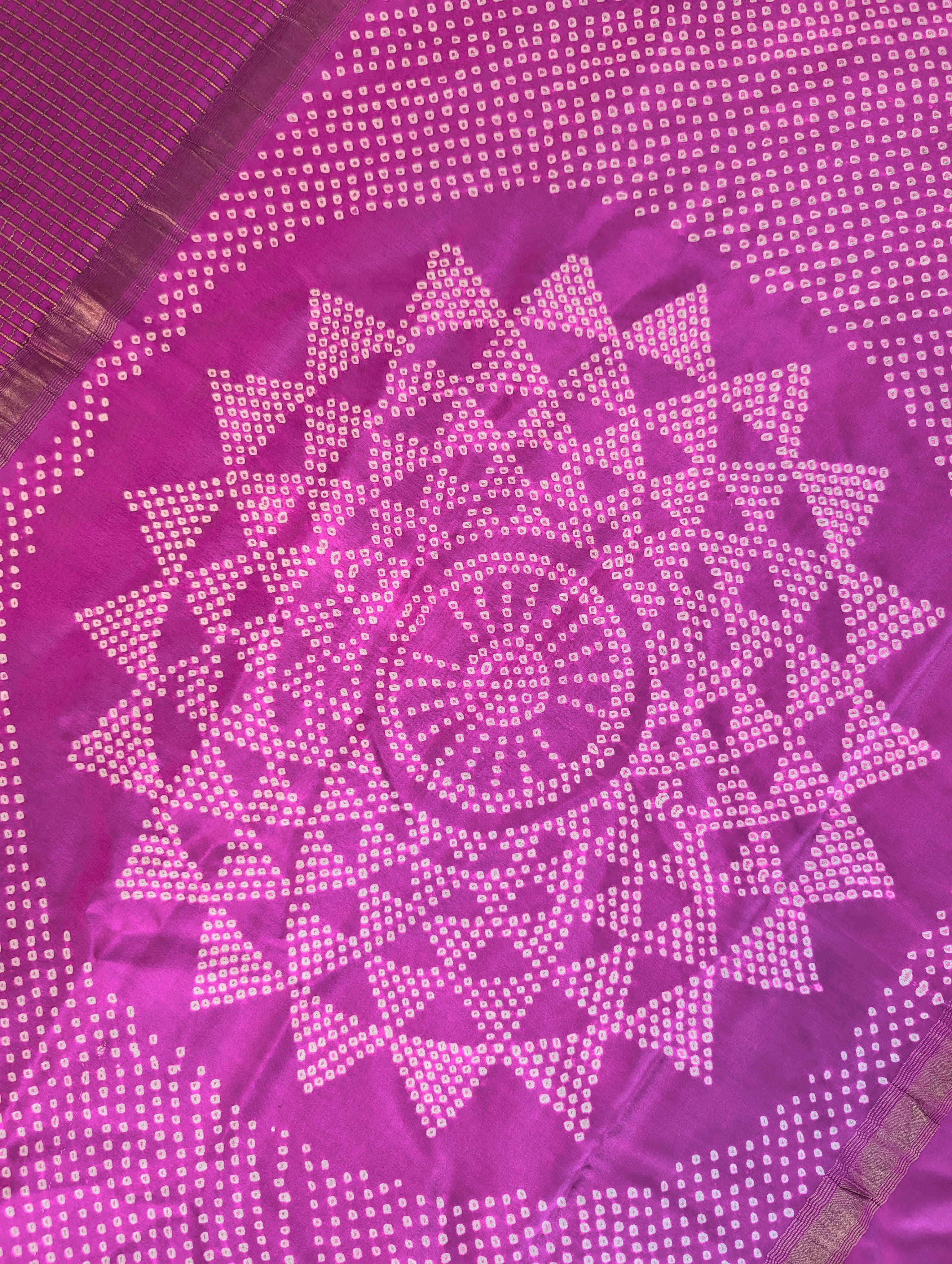 Pure Mysore Silk Crepe X Bandhani - Magenta Pink