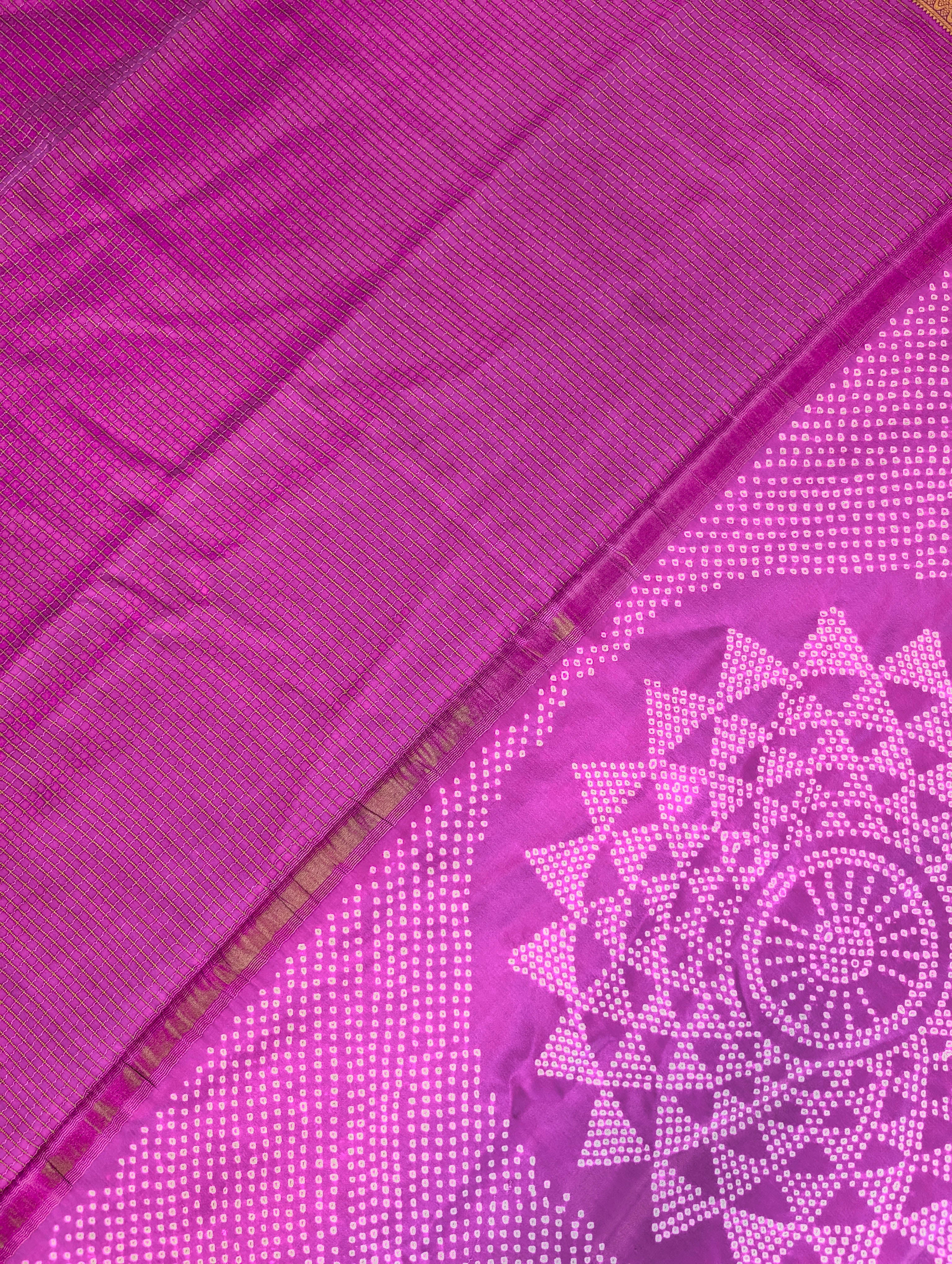 Pure Mysore Silk Crepe X Bandhani - Magenta Pink