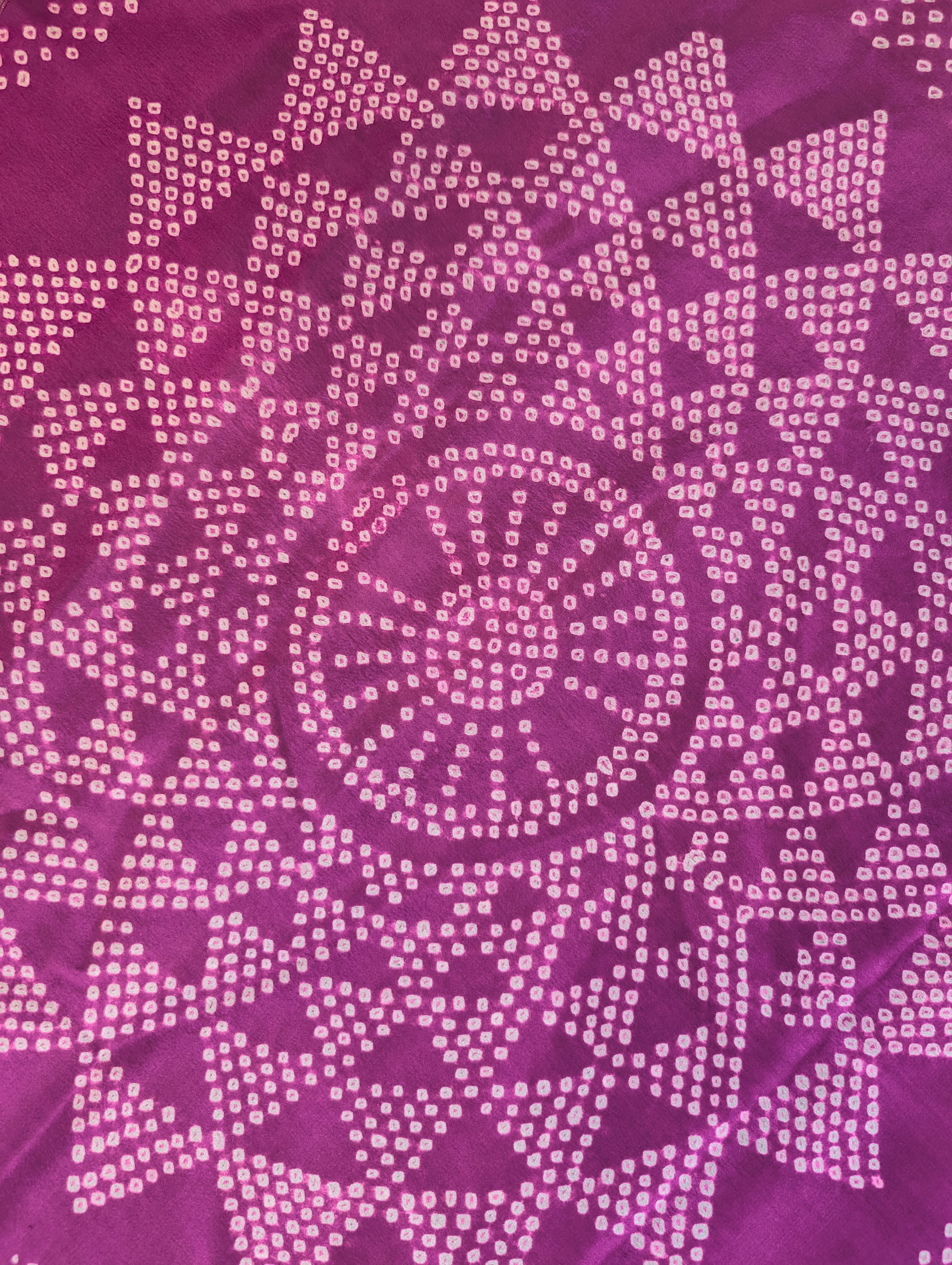 Pure Mysore Silk Crepe X Bandhani - Magenta Pink