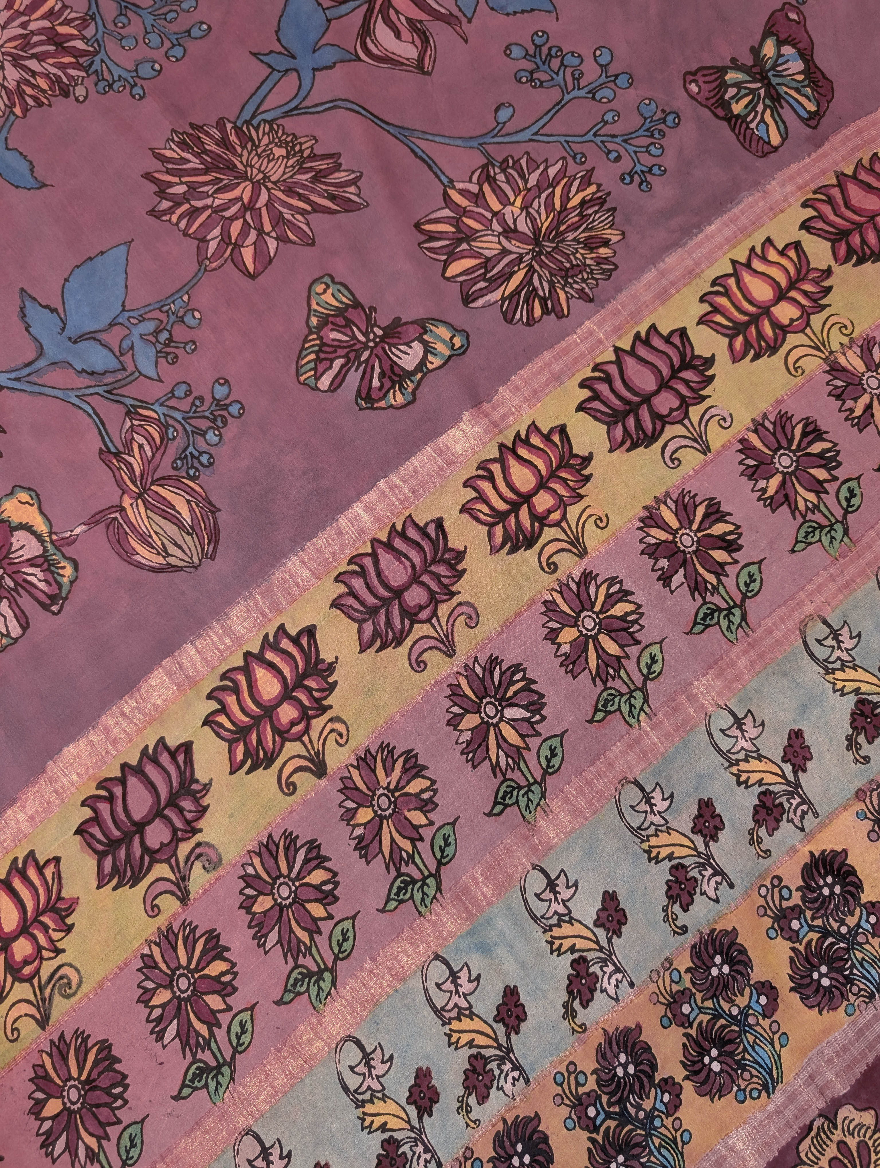 Pure Mysore Silk Crepe X Pen Kalamkari - Dusty mauve