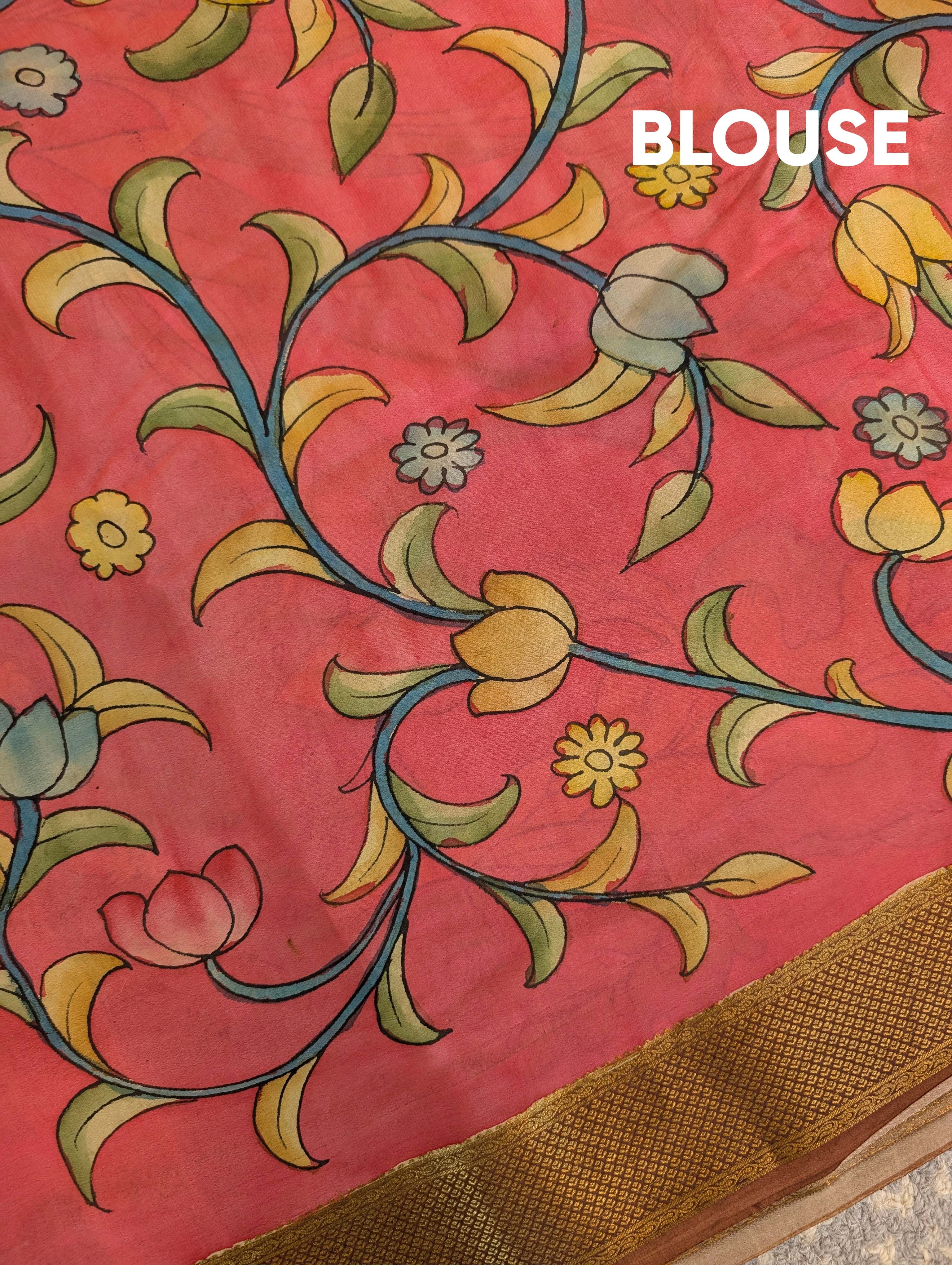 Pure Mysore Silk Crepe X Pen Kalamkari - Rust Brown