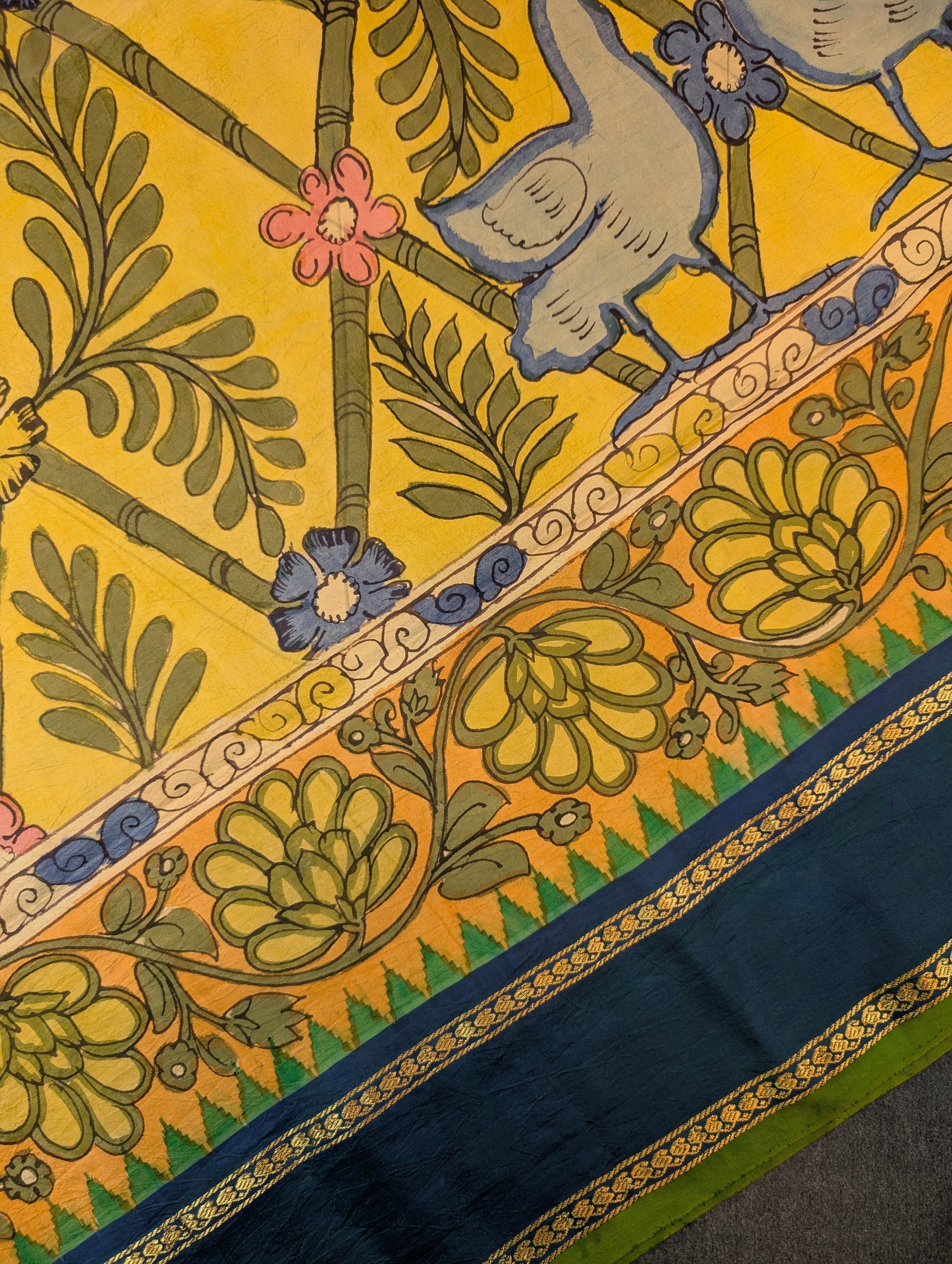 Pure Handloom Gadwal X Pen Kalamkari - Mustard yellow