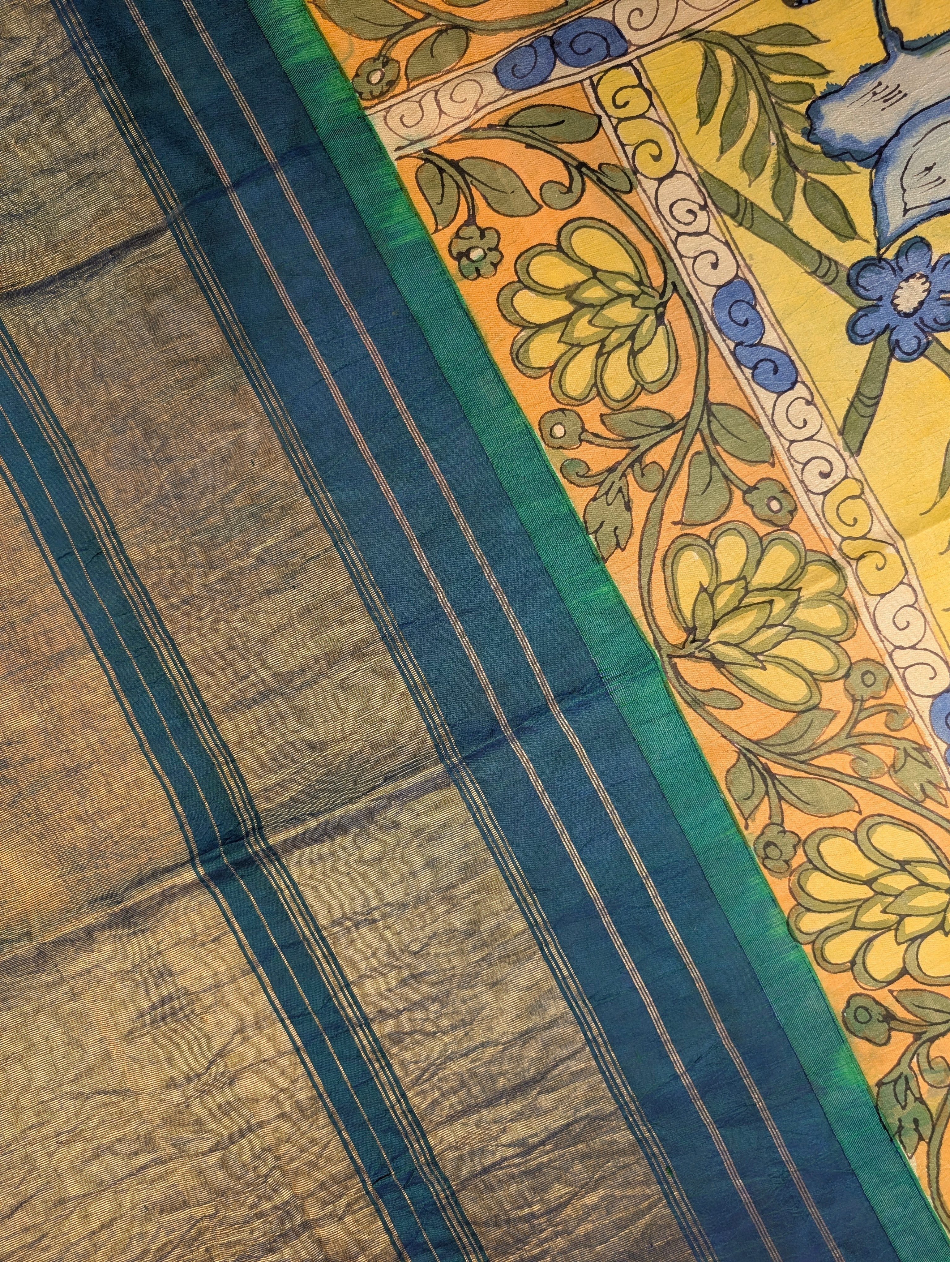 Pure Handloom Gadwal X Pen Kalamkari - Mustard yellow
