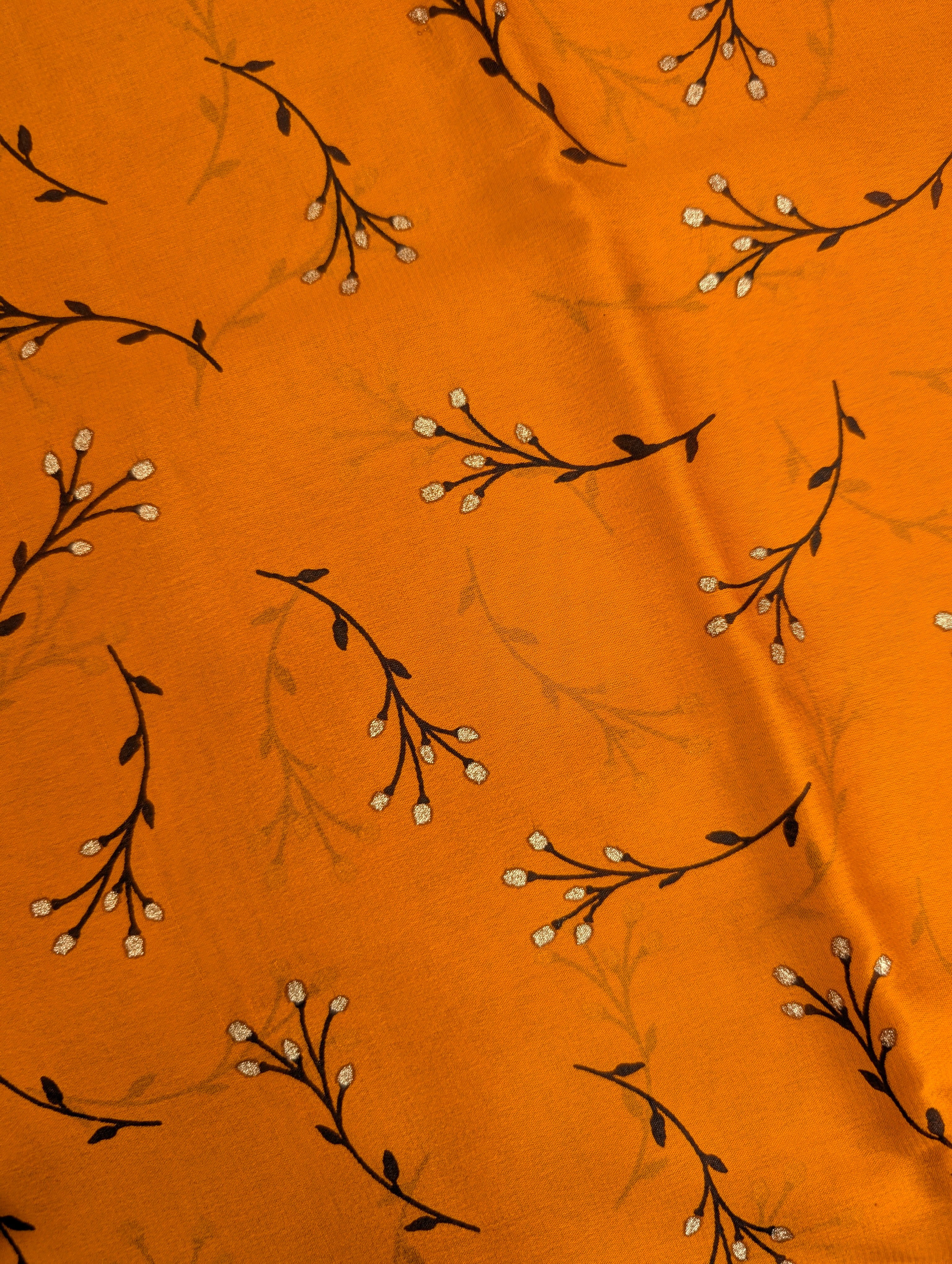 Pure Mysore Silk Crepe - Orange with Black
