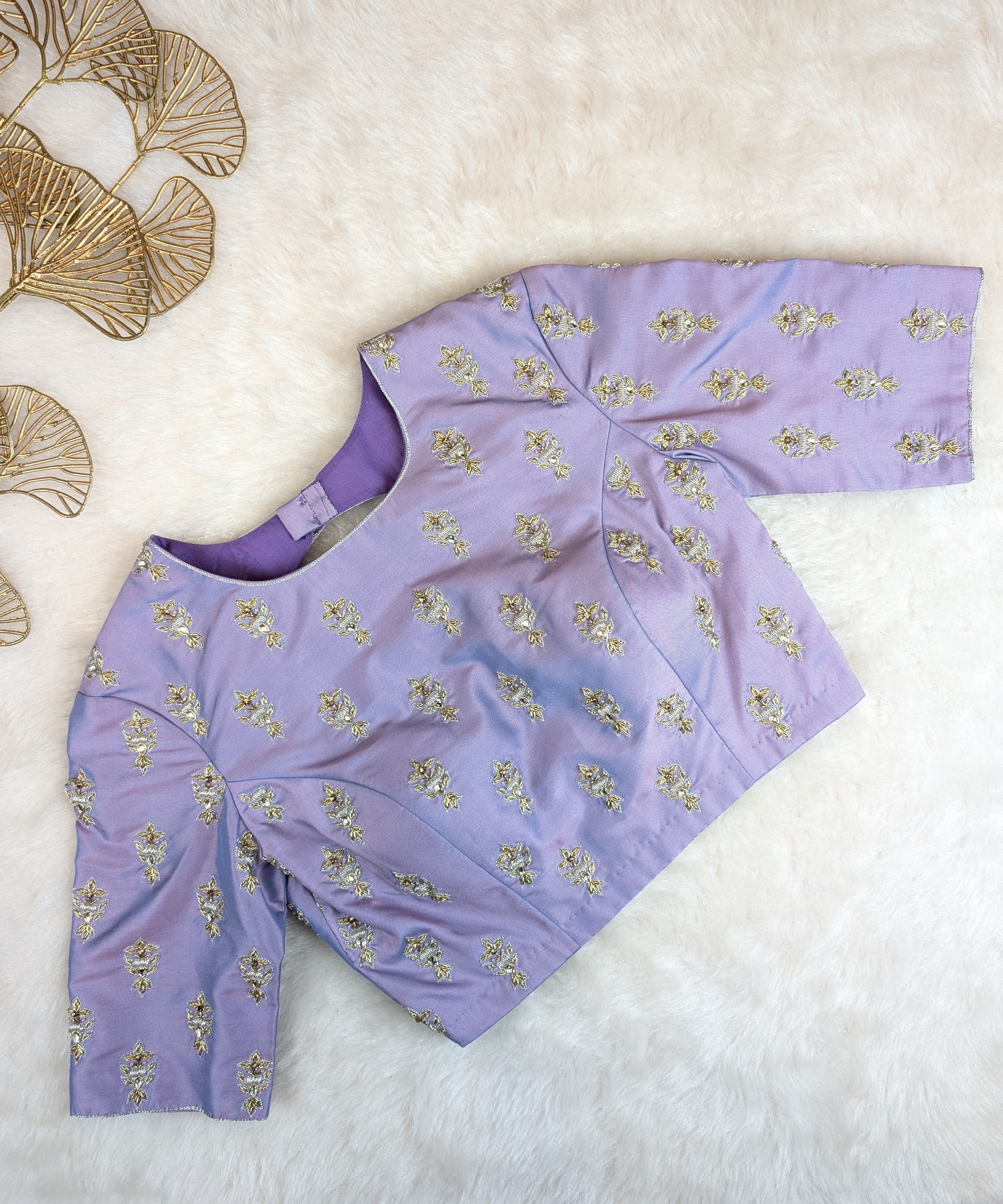 Lavender Embroidered Elbow Sleeve Blouse