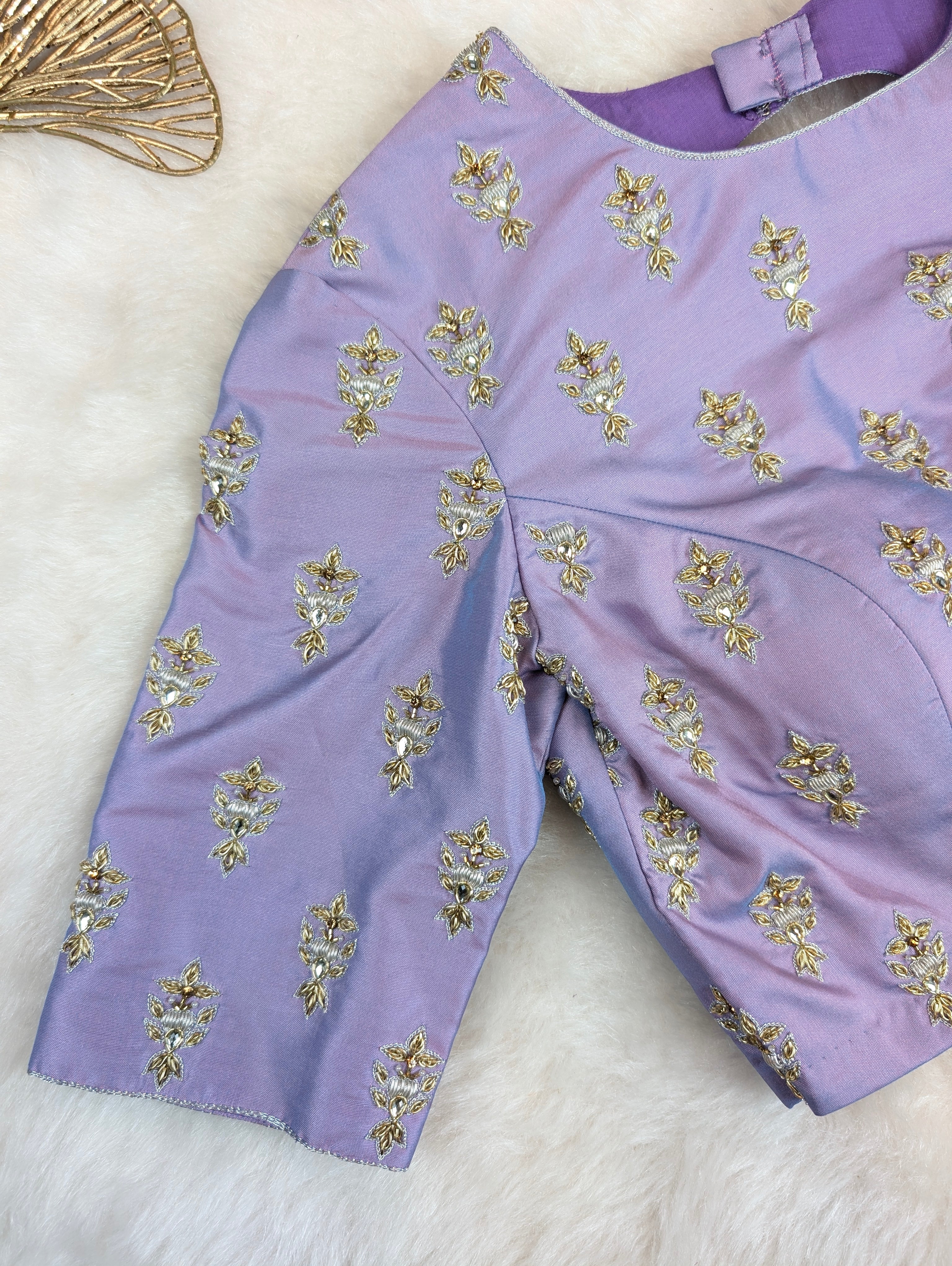 Lavender Embroidered Elbow Sleeve Blouse