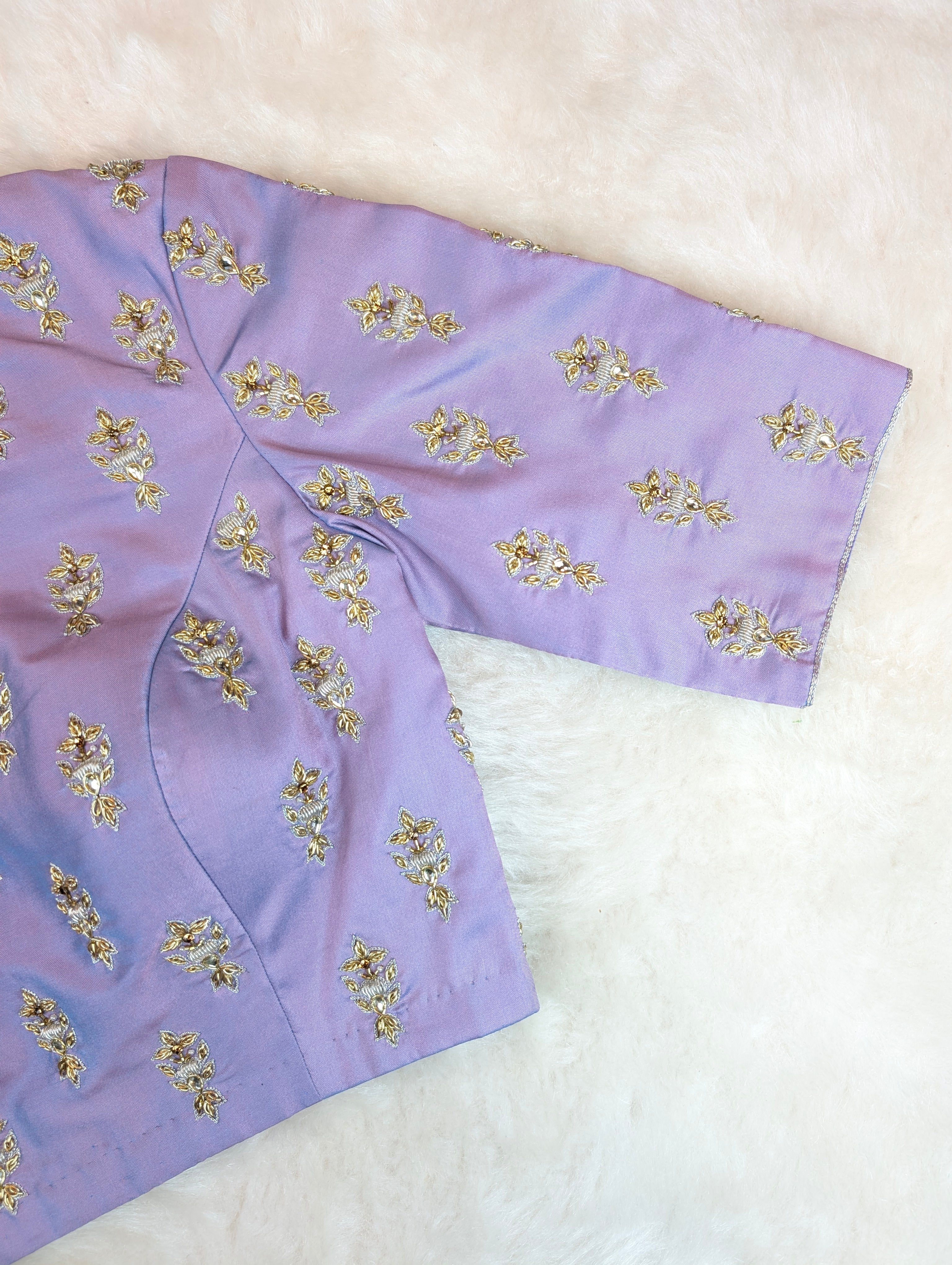 Lavender Embroidered Elbow Sleeve Blouse