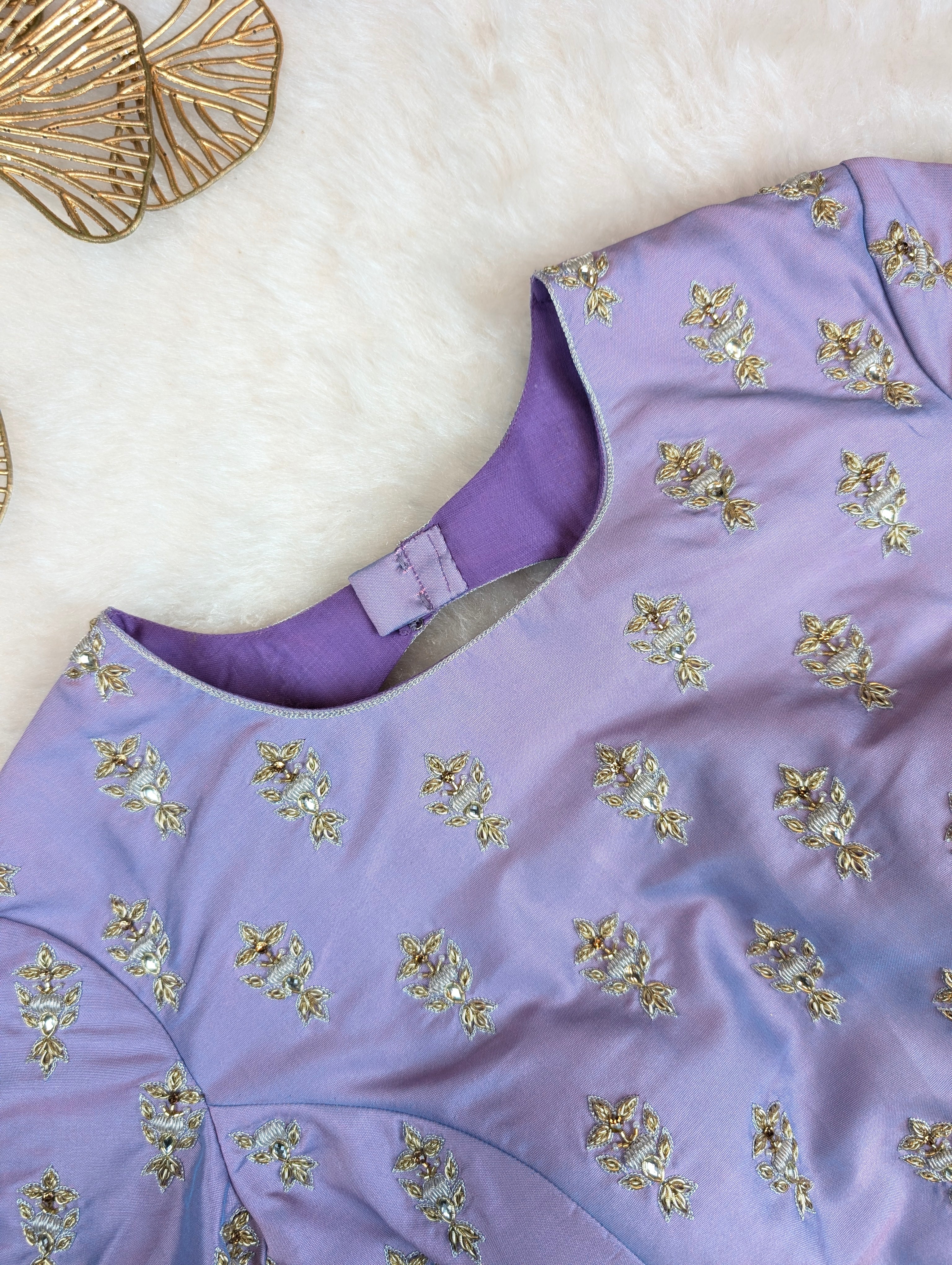 Lavender Embroidered Elbow Sleeve Blouse