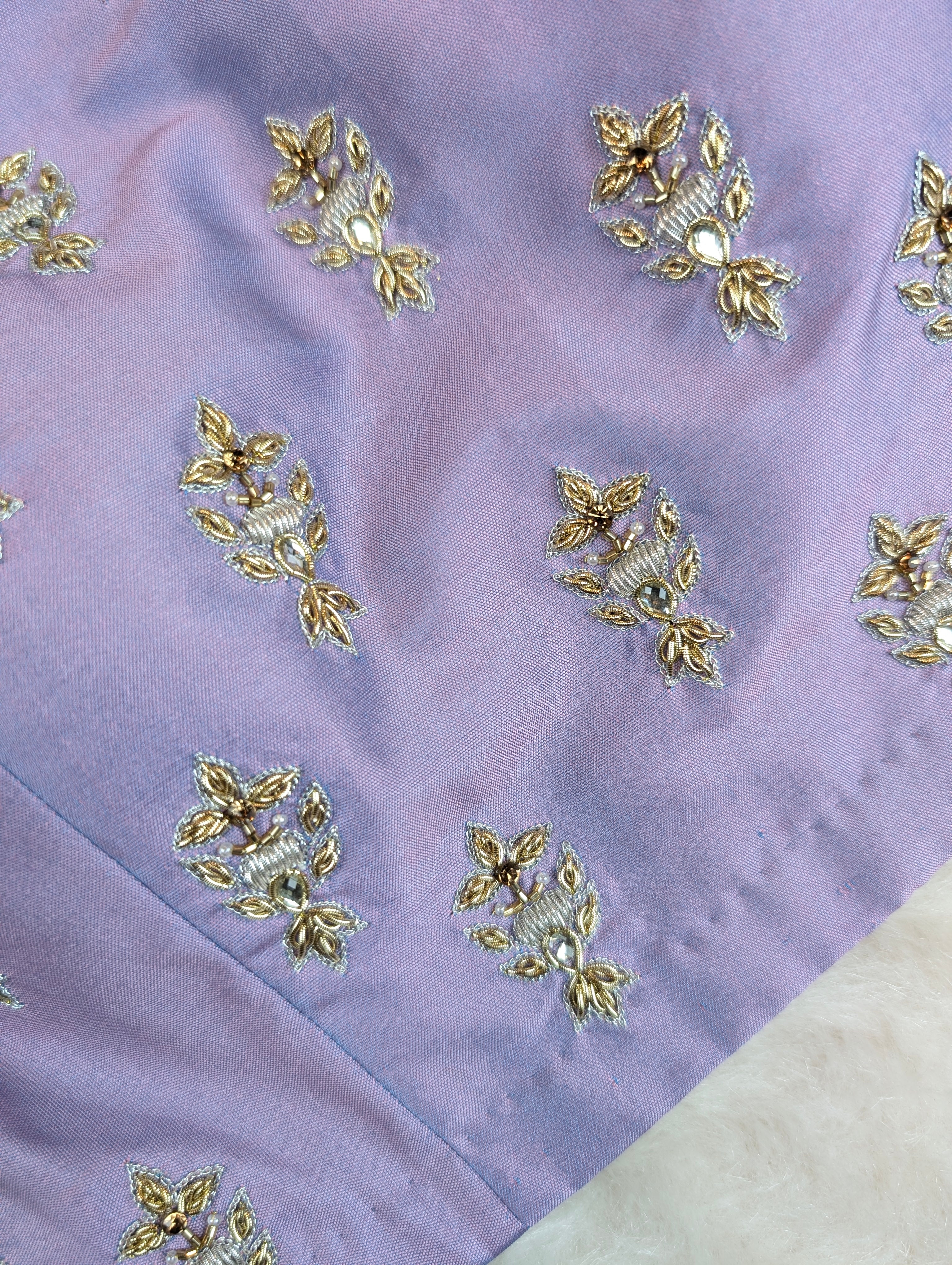 Lavender Embroidered Elbow Sleeve Blouse