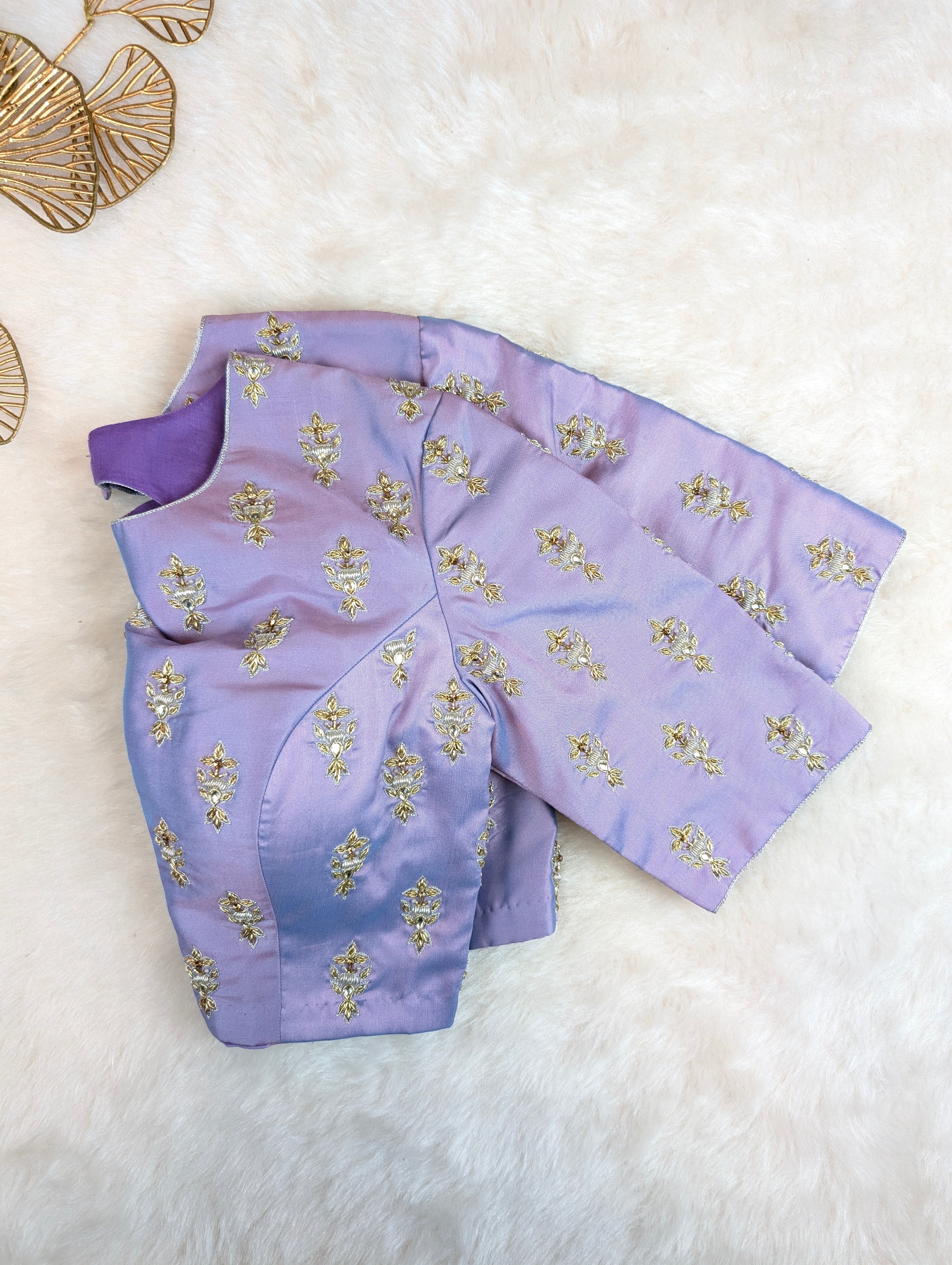 Lavender Embroidered Elbow Sleeve Blouse