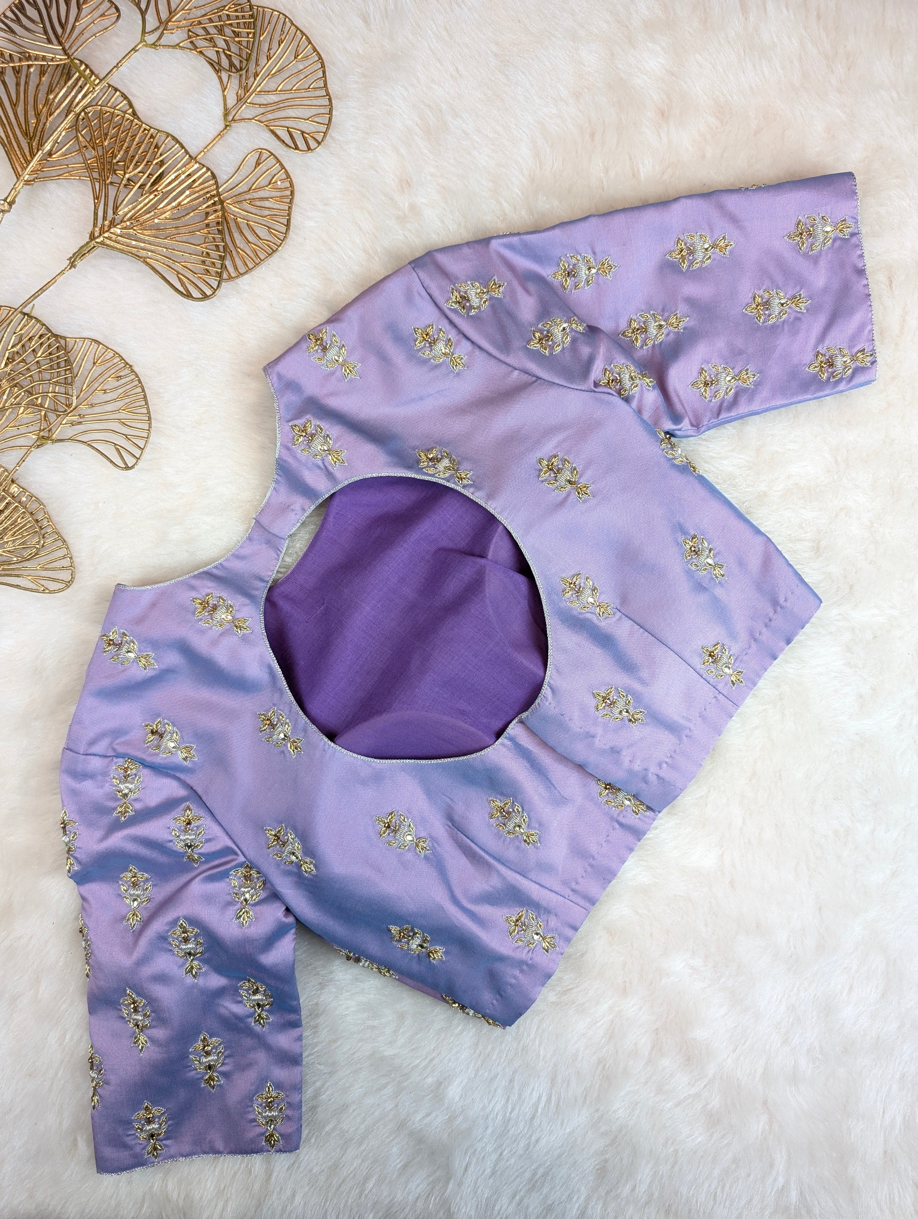 Lavender Embroidered Elbow Sleeve Blouse
