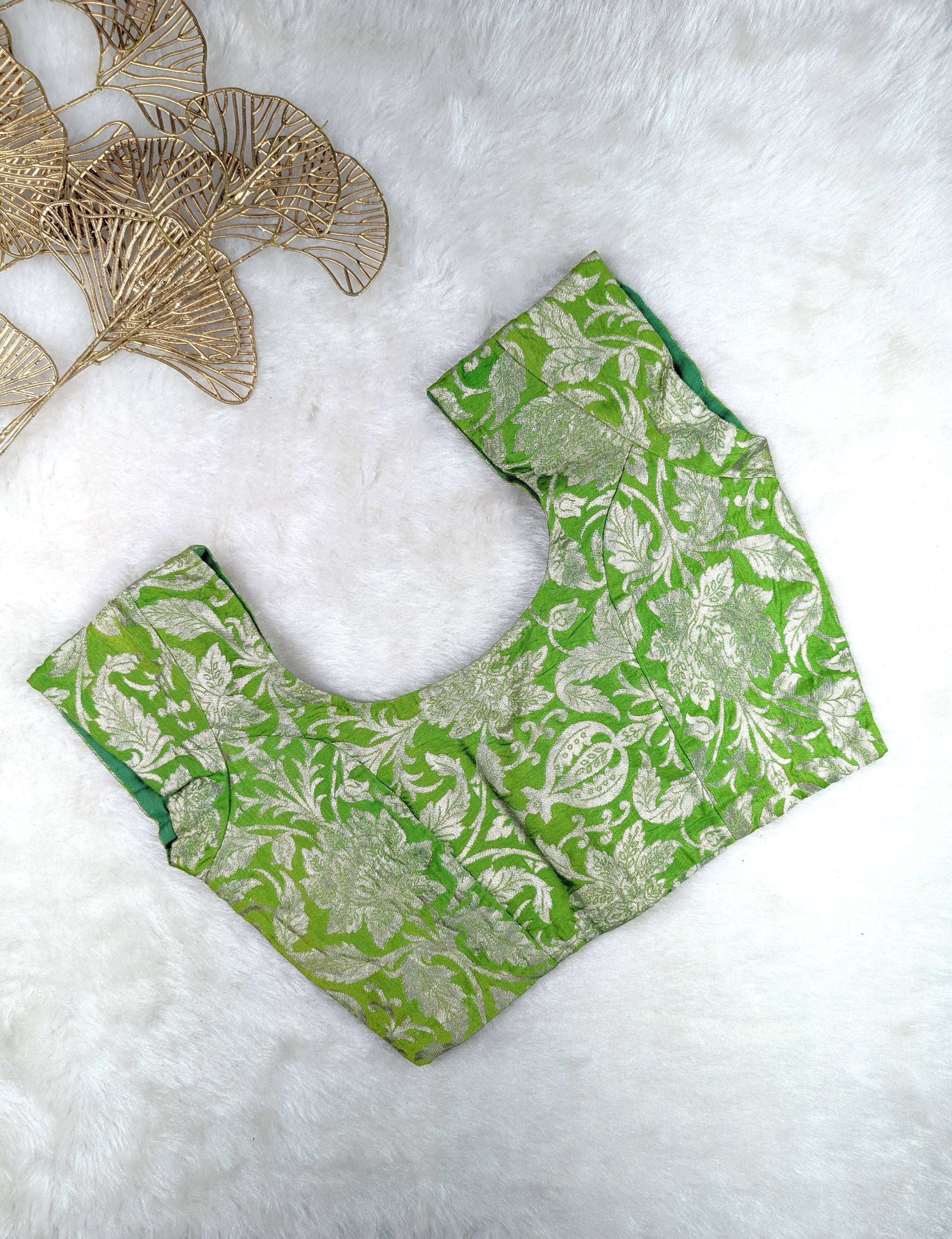 Green Brocade Blouse with Silver Floral Weave