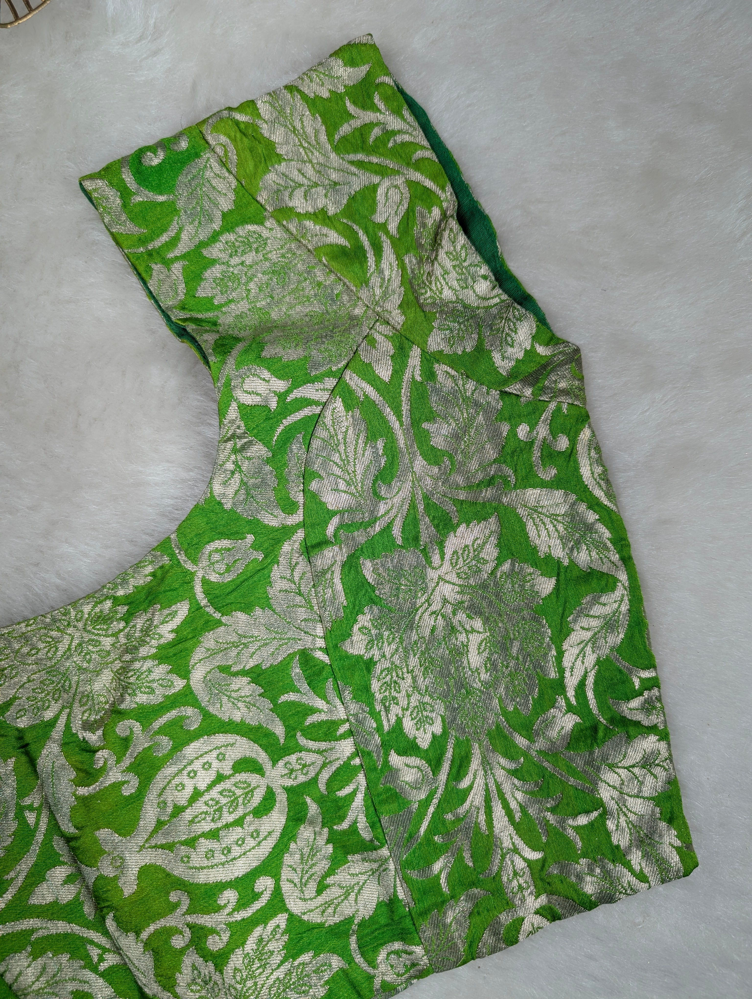 Green Brocade Blouse with Silver Floral Weave