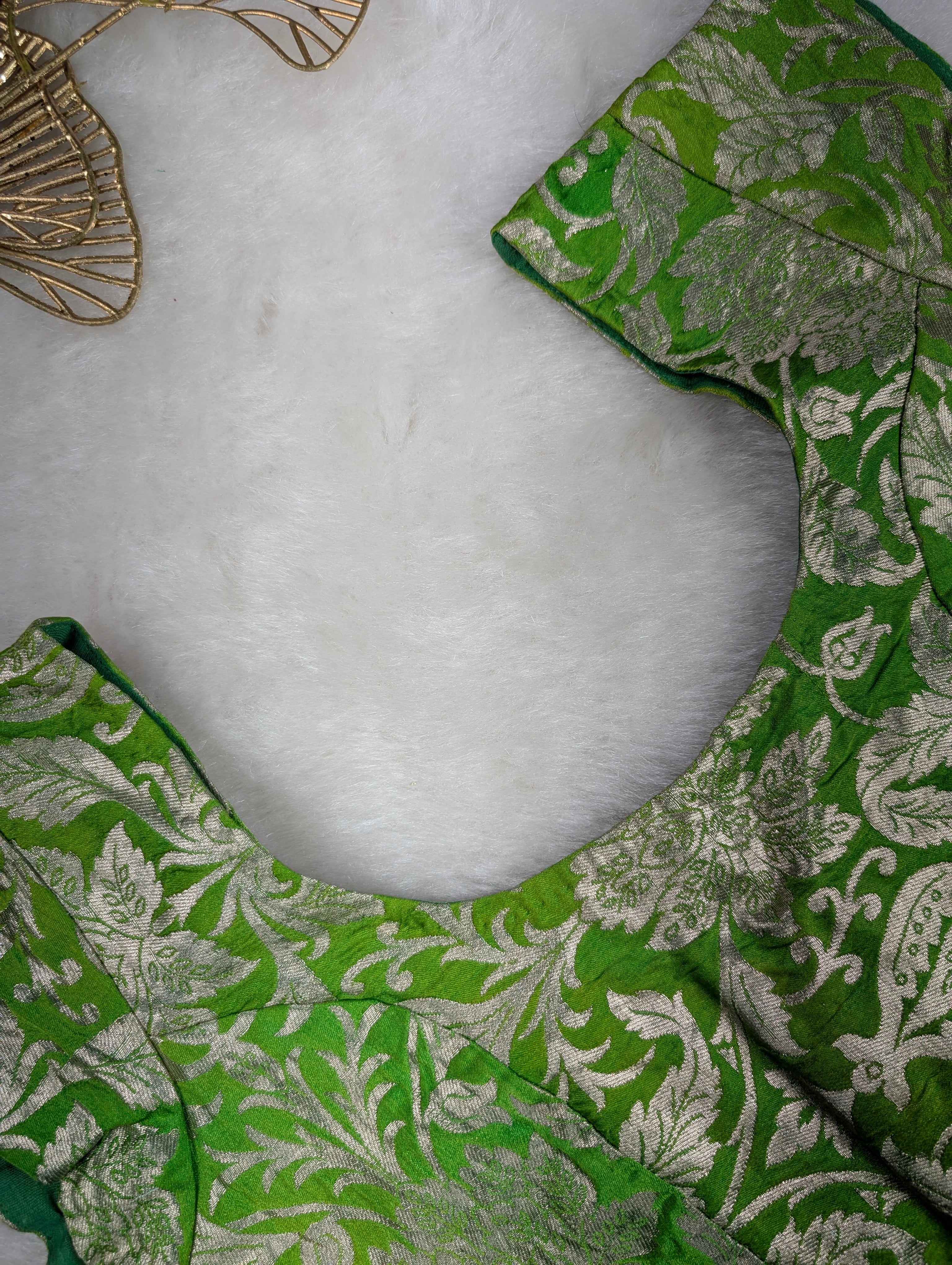 Green Brocade Blouse with Silver Floral Weave